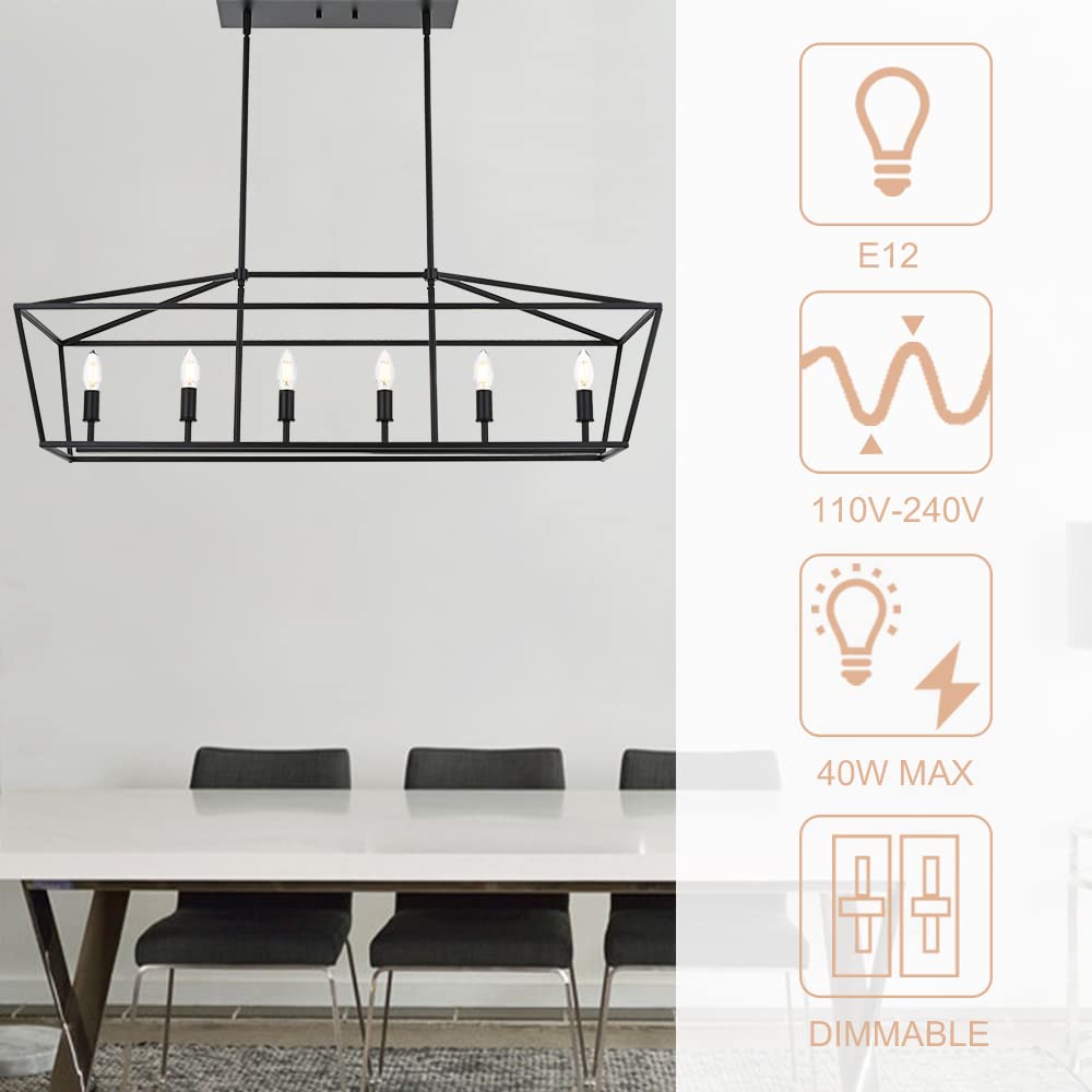 Winshen 6-Lights Kitchen Island Pendant Lighting In Black Finish  42-Inches Width Farmhouse Light Fixtures Ceiling Hanging For Dining Room Pool Table