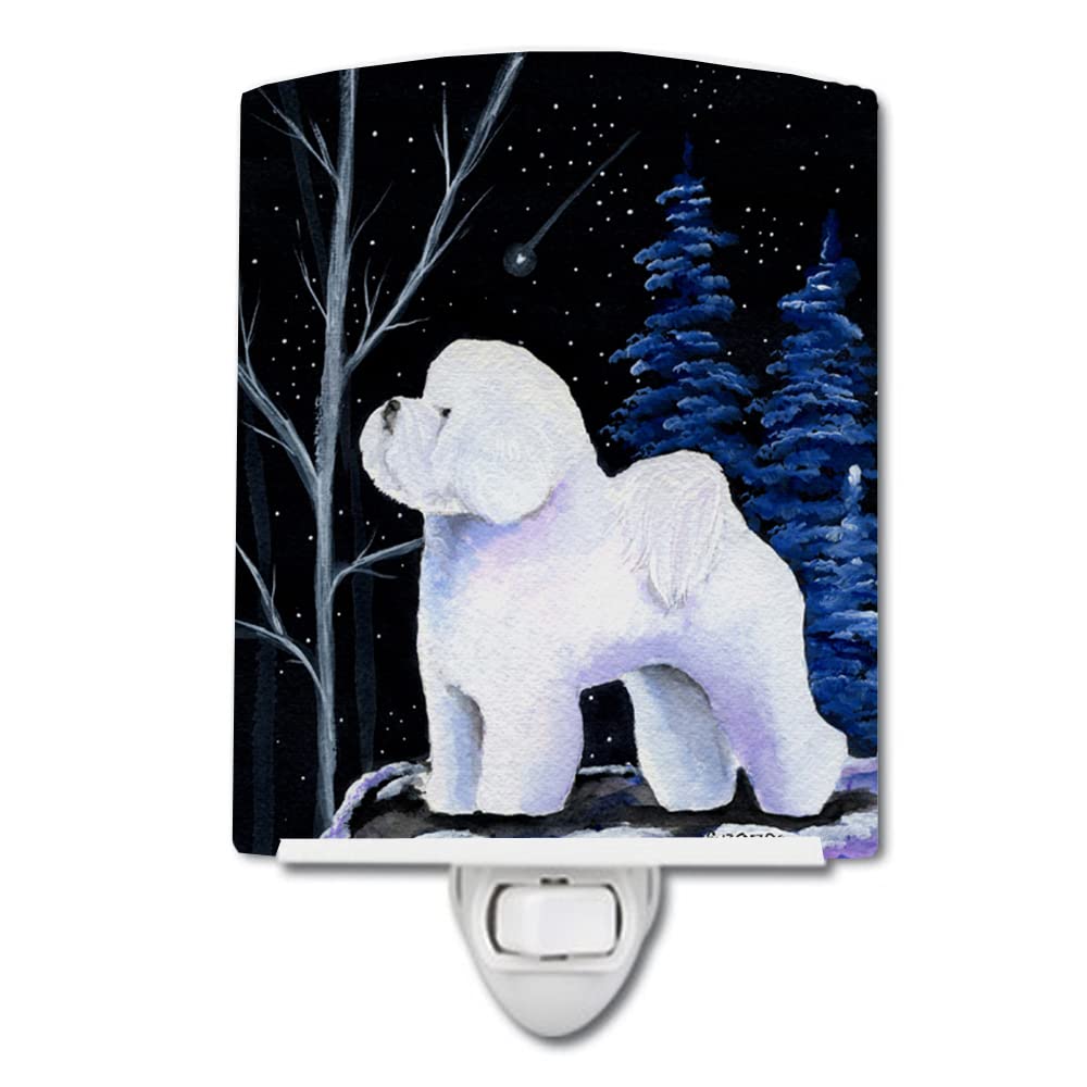 Caroline'S Treasures Ss8397Cnl Starry Night Bichon Frise Ceramic Night Light Compact, Ul-Certified, Ideal For Bedroom, Bathroom, Nursery, Hallway, Kitchen, 6X4X3, Multicolor