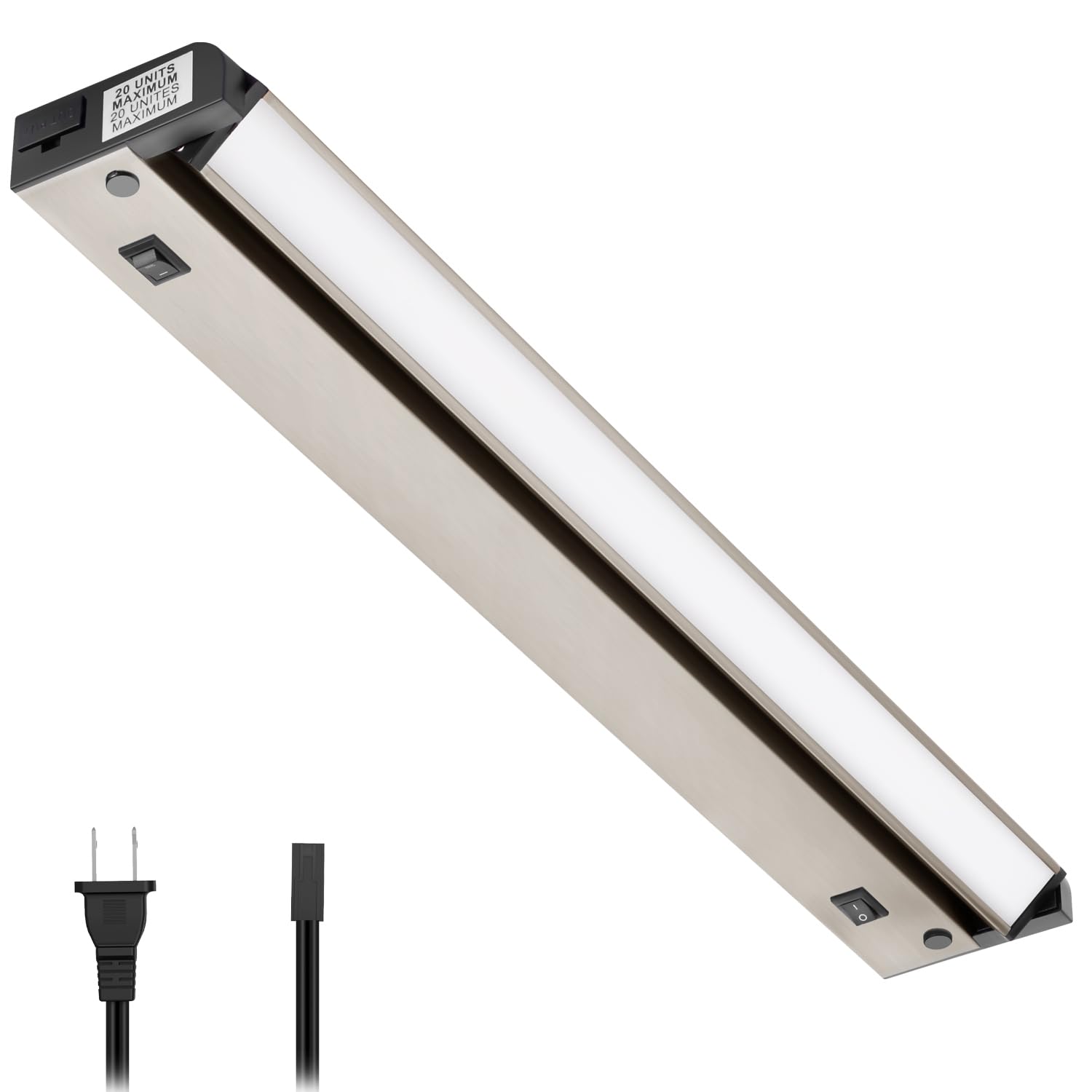 GETINLIGHT LED Under Cabinet Lighting, Dimmable 2700K/4000K, 16 Inch, Brushed Nickel, Model IN-0109-4-SN