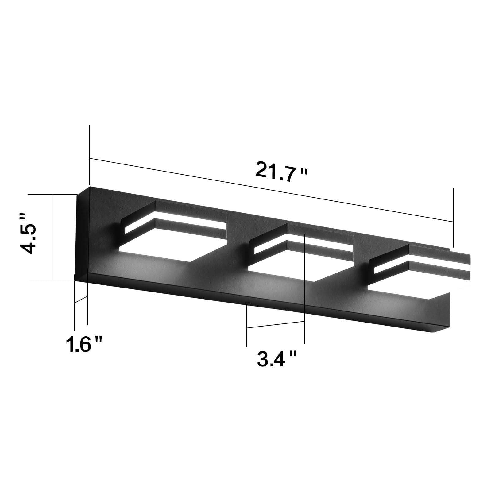 Likelgn 3-Light Bathroom Vanity Light Fixture, Modern LED, 22" W, Black, Rotatable Light Heads, Model LK-WL3310