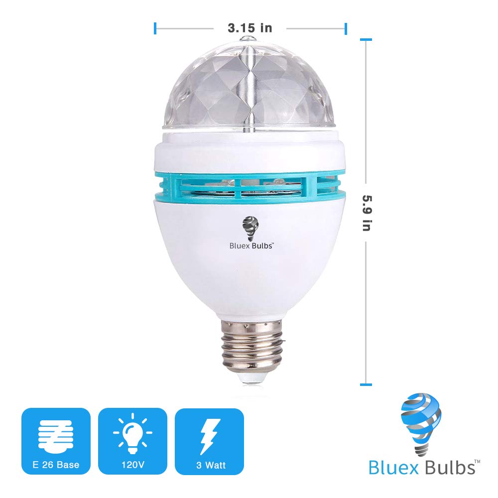 Bluex Bulbs 4 Pack RGB Color Changing E26 LED Strobe Light Bulbs, Glass, Green, Multi Crystal Stage Lights for Parties