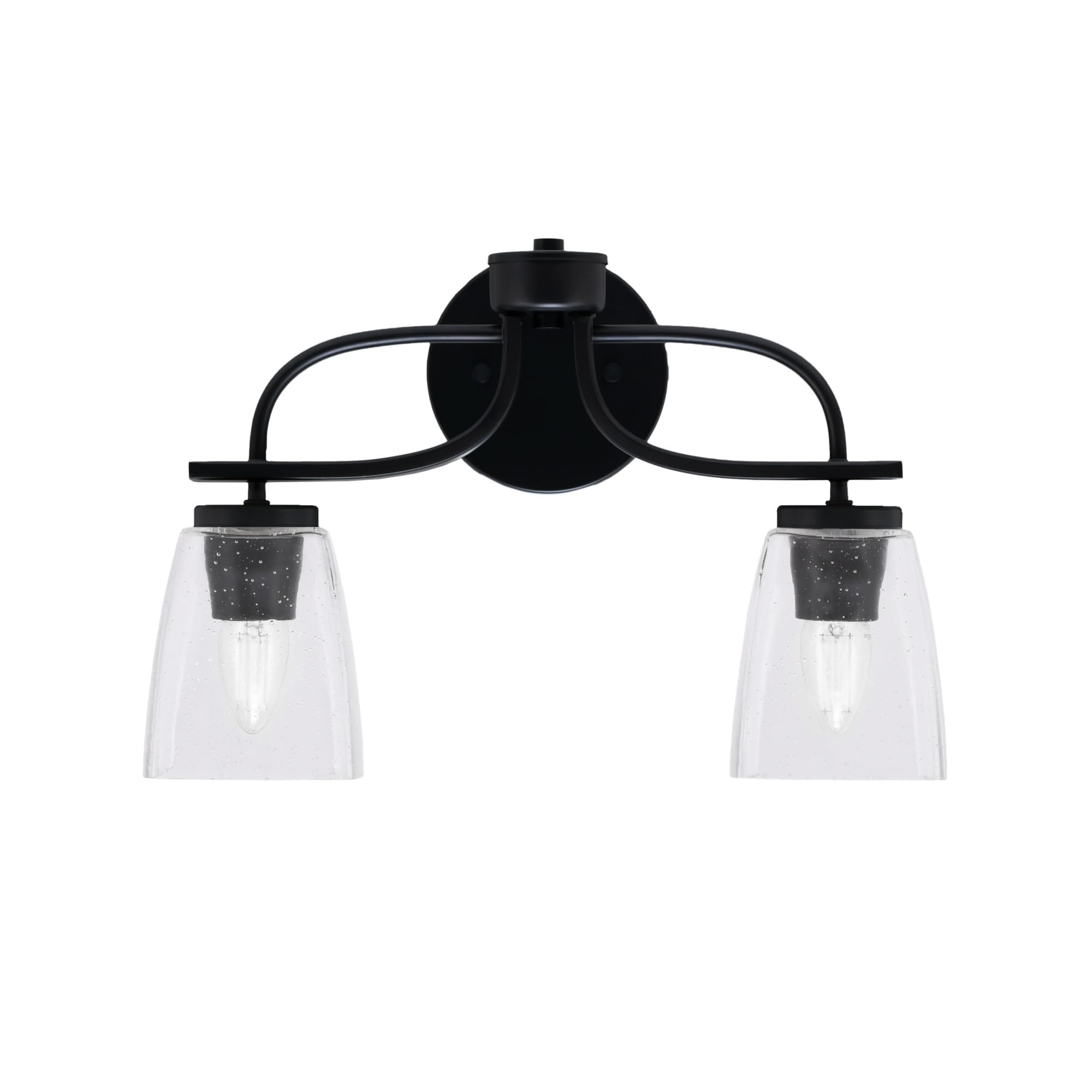 Cavella 2 Light Bath Bar In Matte Black Finish With 4.5" Square Clear Bubble Glass