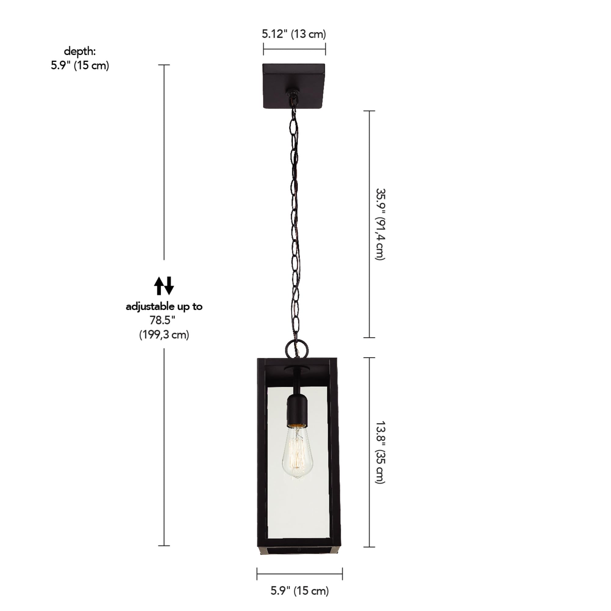 Globe Electric 44773 Outdoor Pendant Light, Matte Black Metal, Clear Glass Shade, E26 Base, Modern Vintage Design