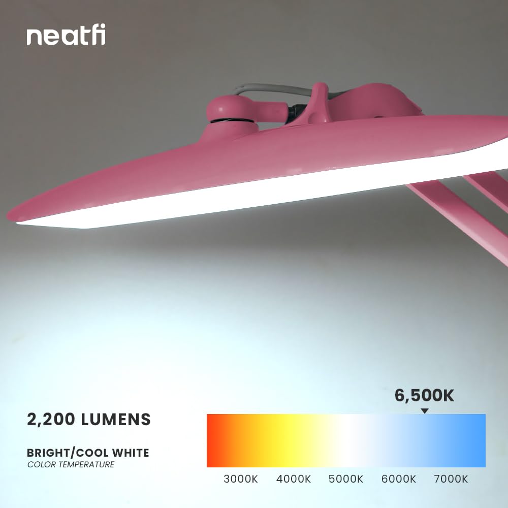 Neatfi XL LED Task Lamp, 2200 Lumens, 24W, 20in Wide, Dimmable, Pink, Model 9501LED
