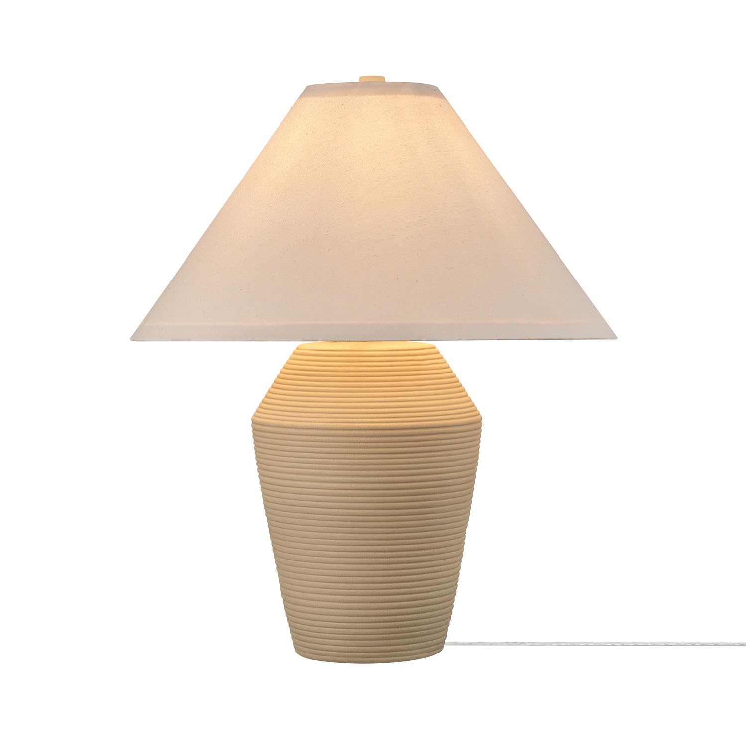Globe Electric 18 Table Lamp, Ceramic Base, Tan, Linen Shade, Rotary Switch on Socket, Reading Light, Home Decor