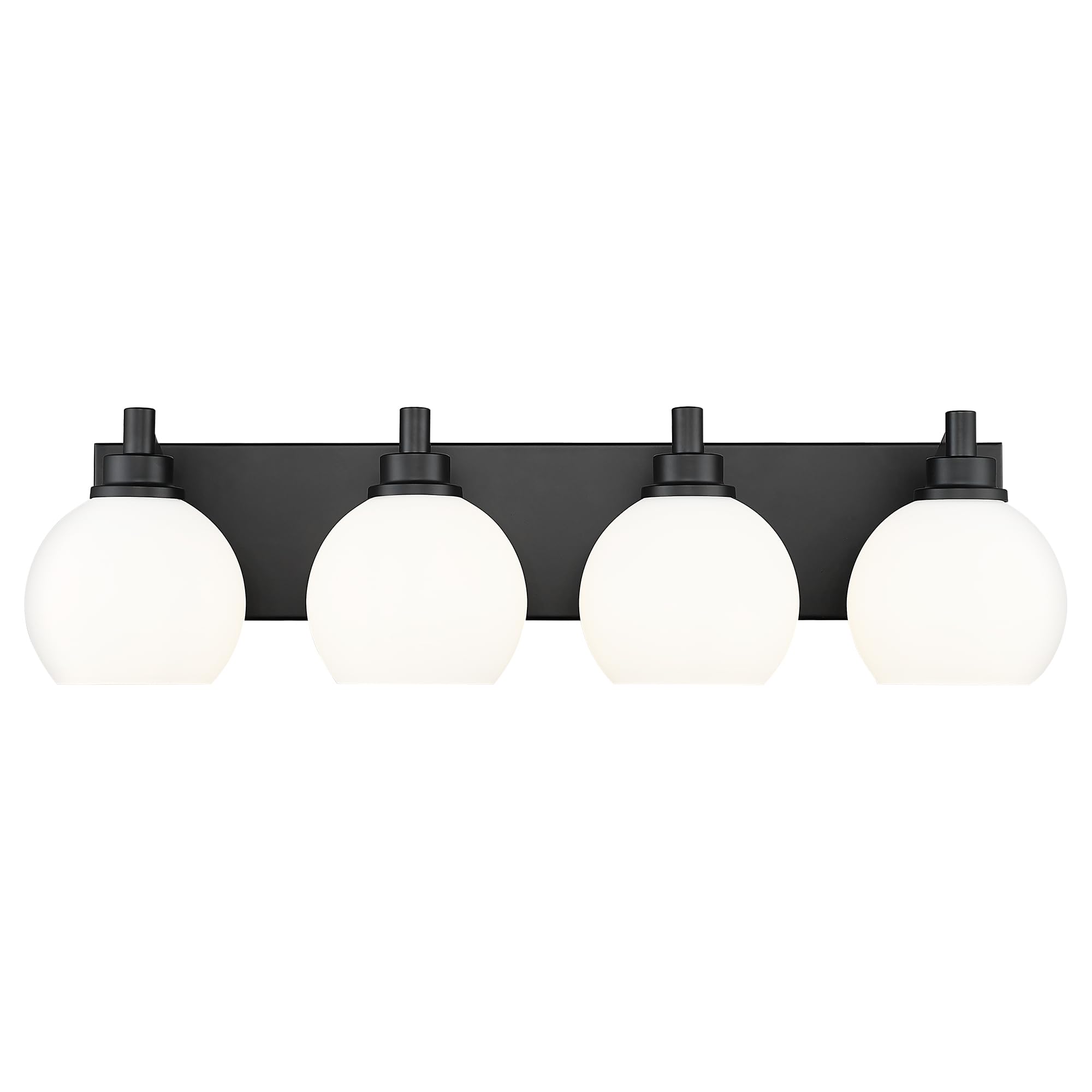 Metwet Bathroom Light Fixtures, 4 Light Matte Black Vanity Light, 26 Inch Modern Wall Sconces With Globe Milk White Glass Shade,