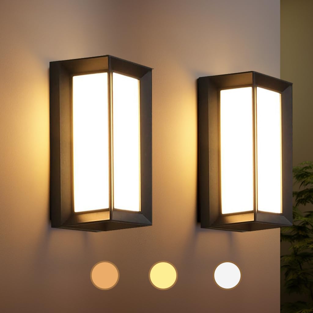 Iyogaled Black Outdoor Light Fixtures Wall Mount, Ip65 Aluminum Modern Outdoor Porch Light, 12W 3000K 4500K 6000K Outdoor Wall L