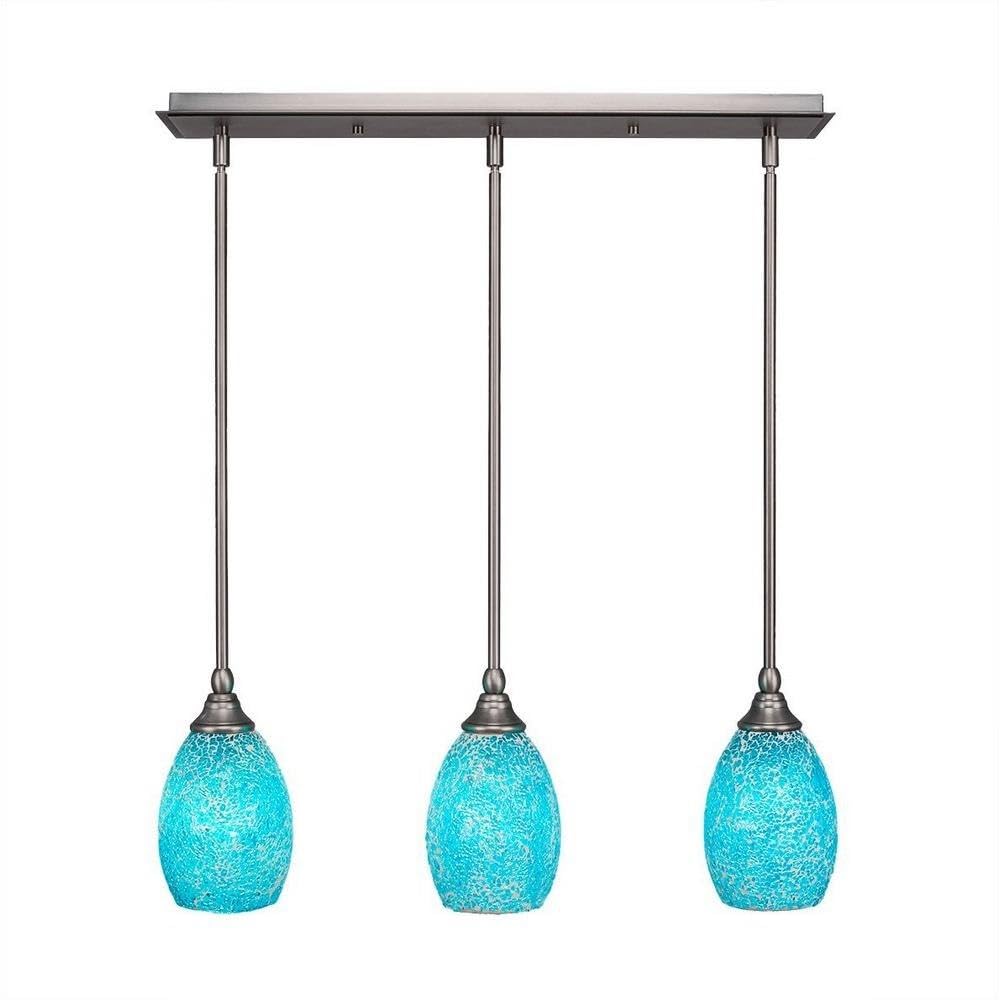 Toltec Lighting 25-Bn-5055 3 Light Multi-Light Mini Hang Straight Swivel Pendant With Turquoise Fusion Glass, 5&quot;, Brushed Nickel