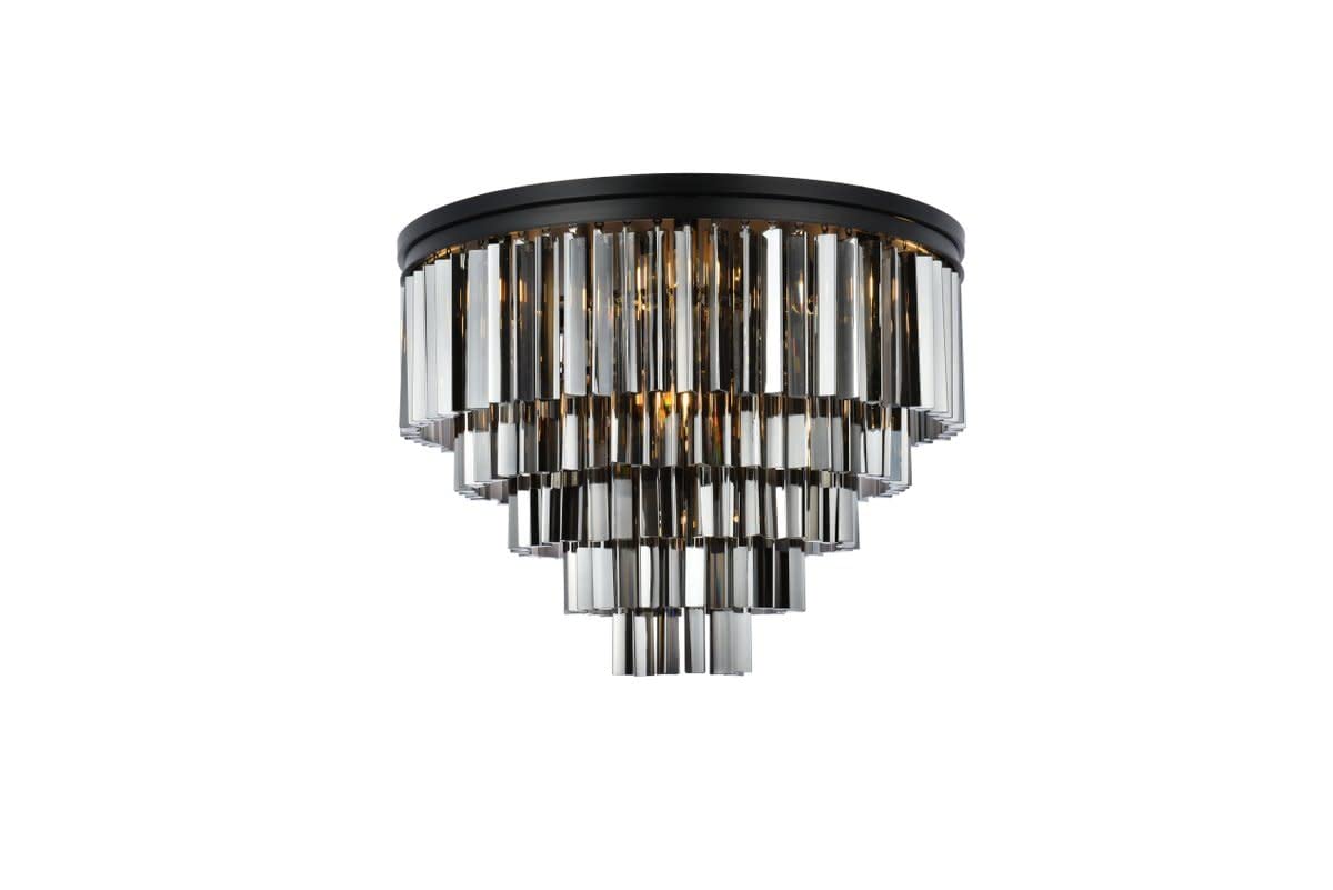 Elegant Lighting 1201F32MB-SS/RC Sydney Collection 17-Light Flush Mount with Royal Cut Silver Shade Crystals, Matte Black Finish