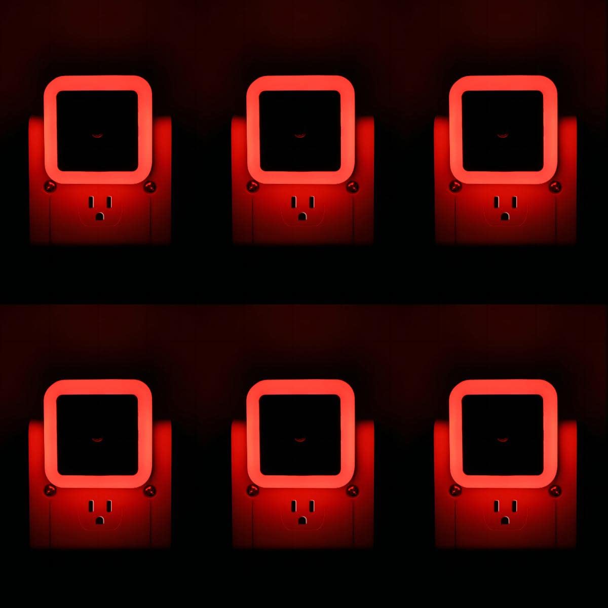 KINUR LED Night Light Plug-In with Dusk to Dawn Sensor, Red, Model GB603, Ideal for Kids Room, Bathroom, Nursery, Hallway, Stair Lights