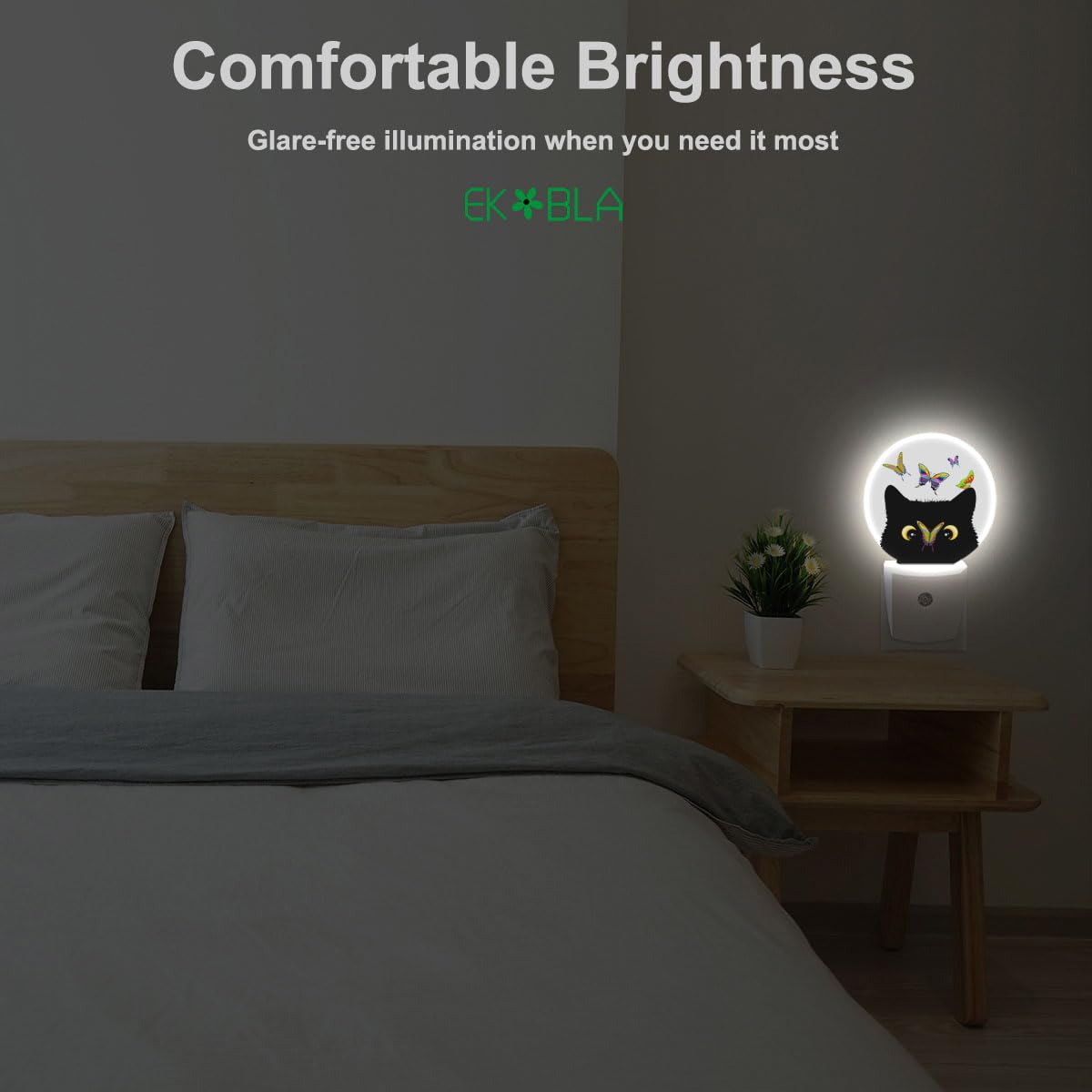 Ekobla Cat And Butterflies Night Lights Plug Into Wall Butterfly On Cat Nose Cute Kitten Night Lamp With Dusk To Dawn Sensorled