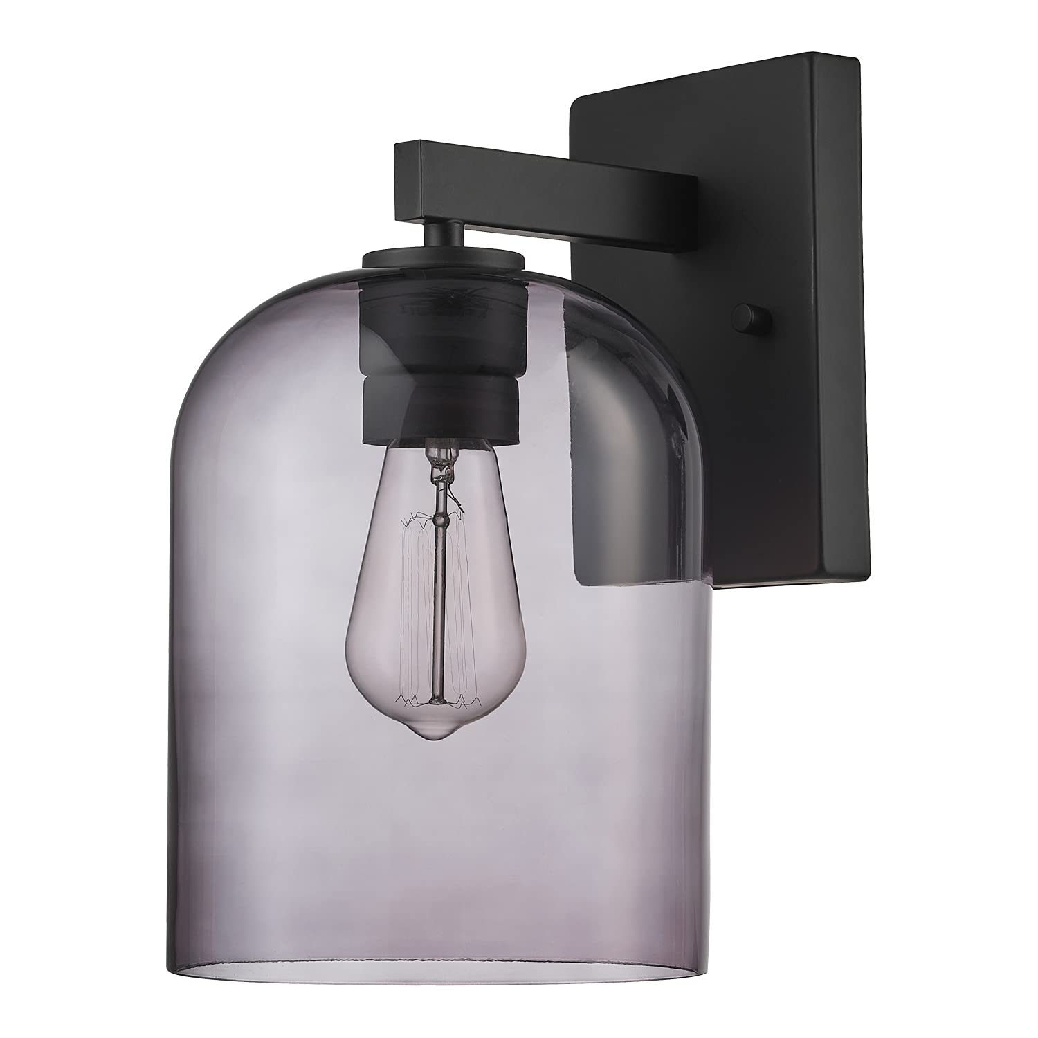Globe Electric Utica 1-Light Outdoor Wall Sconce, Black Metal, Smoked Glass Shade, Model 44790