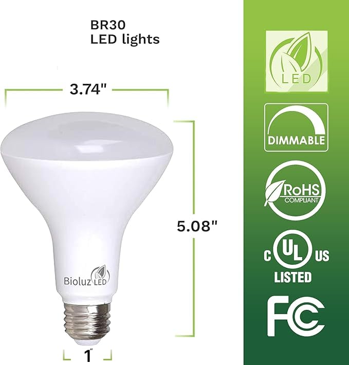 Bioluz Led 10 Pack Br30 Led Bulbs, Indoor Flood Lights 90+ Cri 65W Equivalent Uses 7.5W 3000K Soft White 650 Lumens, E26 Base Di