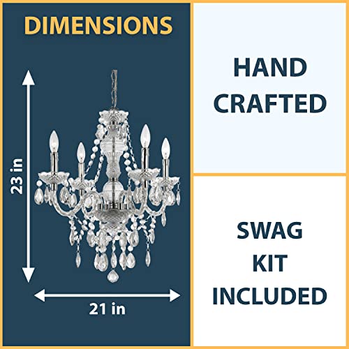 AF Lighting Naples 4-Light Chandelier, Chrome Finish, Clear Faux Crystals, Model 8350-4H