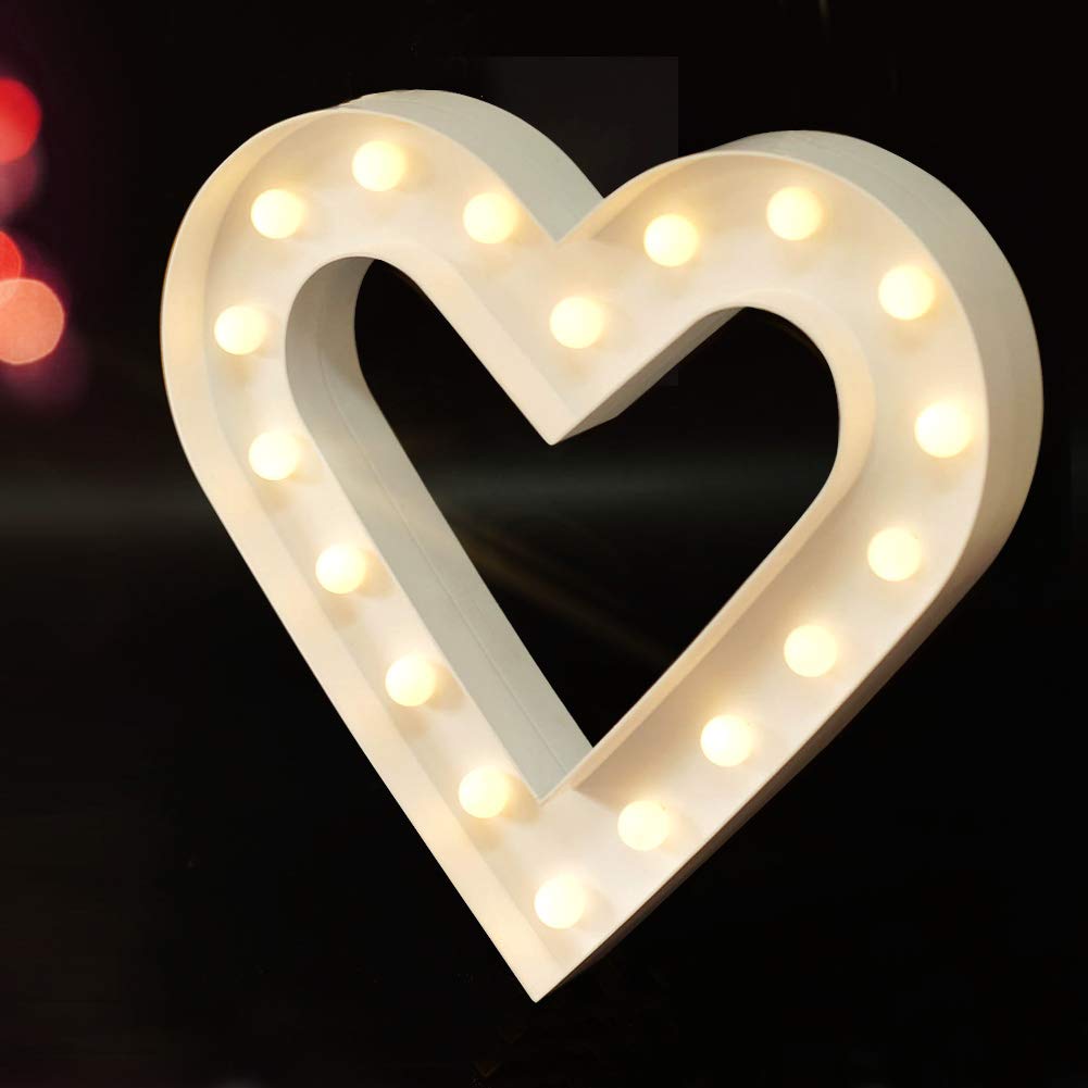 Bright Zeal 12 Inch Lighted Heart Marquee - 18 LED Bulbs, 6hr Timer, White - Perfect for Valentines Day and Wedding Decorations