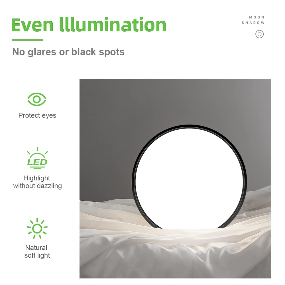 Lightingwill 15.7 Inch Black Flush Mount Led Ceiling Light Fixture 32W, 5000K Daylight White, 3800Lm, Flat Modern Round Closet L