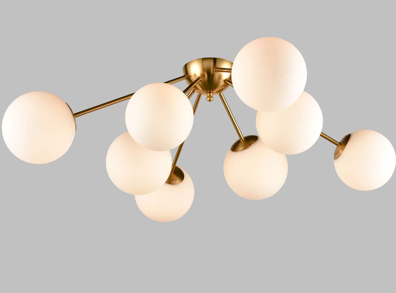 HOLKIRT 8-Light Globe Semi Flush Mount Ceiling Light, Brass Glass Mid Century Sputnik Chandelier, Model 723576372097