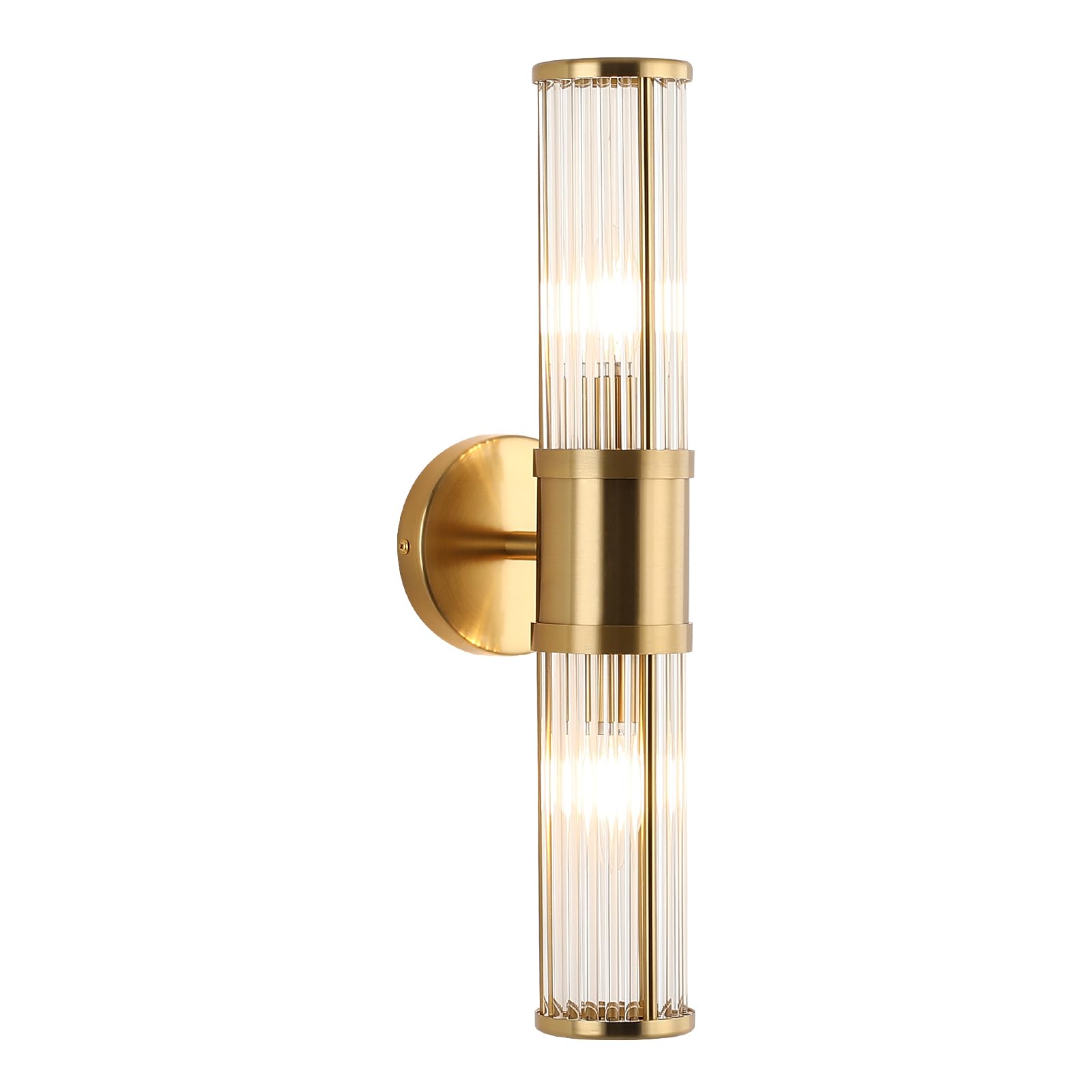 ECOBRT Glass Rods Wall Light Fixture, Brass Indoor Vanity Light, E12 Socket, Model 1630-Brass, Brushed Brass Finish