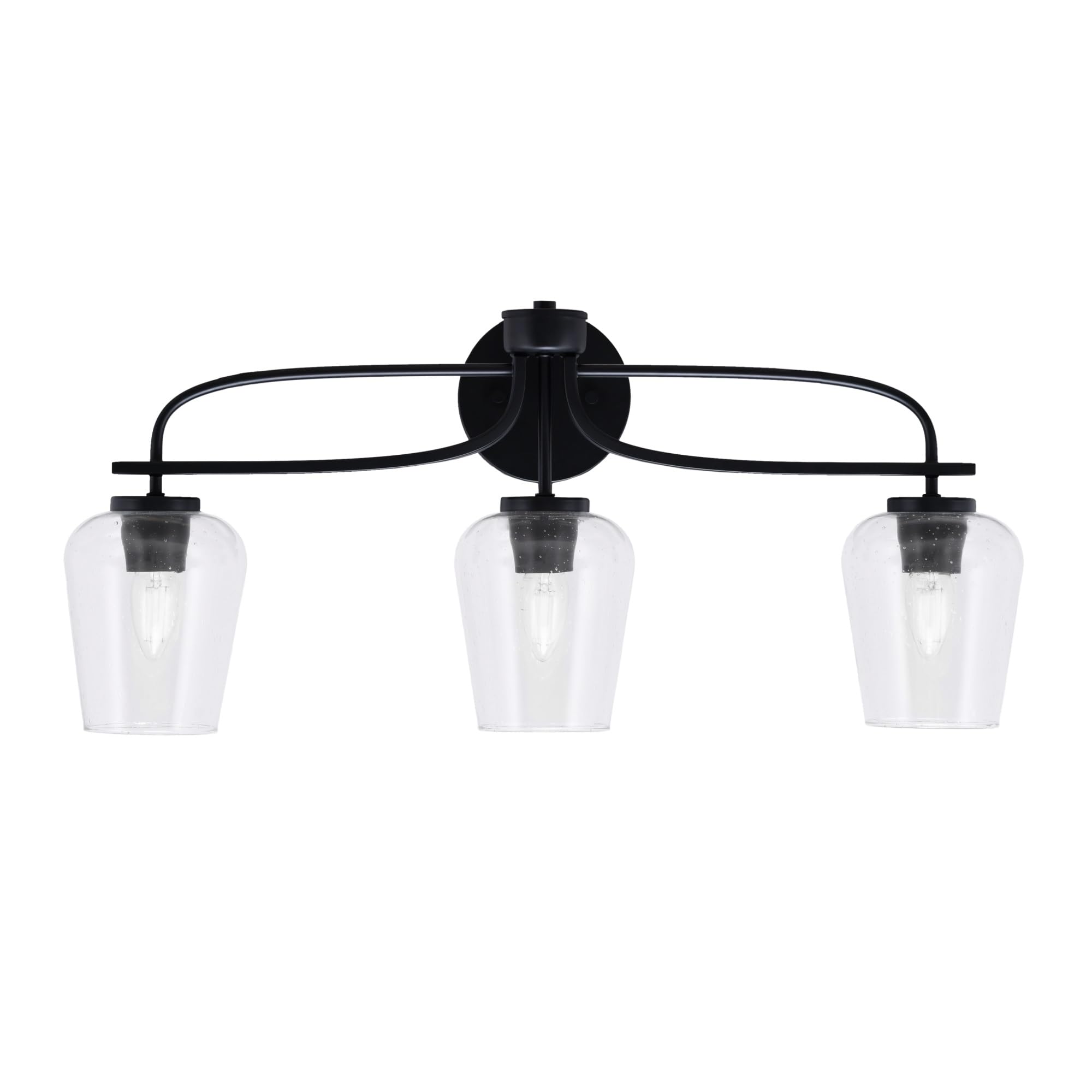Cavella 3 Light Bath Bar Shown In Matte Black Finish With 5" Clear Bubble Glass