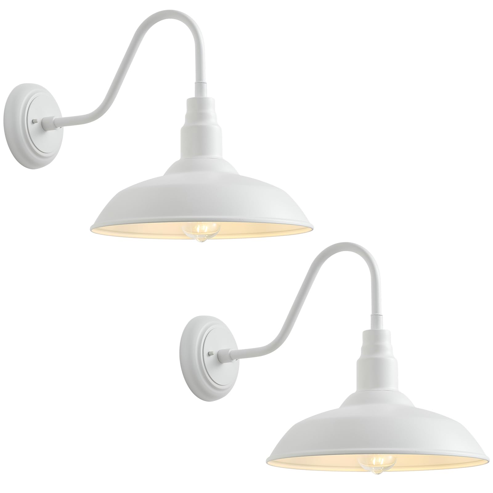 GOALPLUS Barn Gooseneck Lights - 14in White Metal Wall Fixture, Model LM2202-WH-2P for Porch, Patio, Front Door, Garage