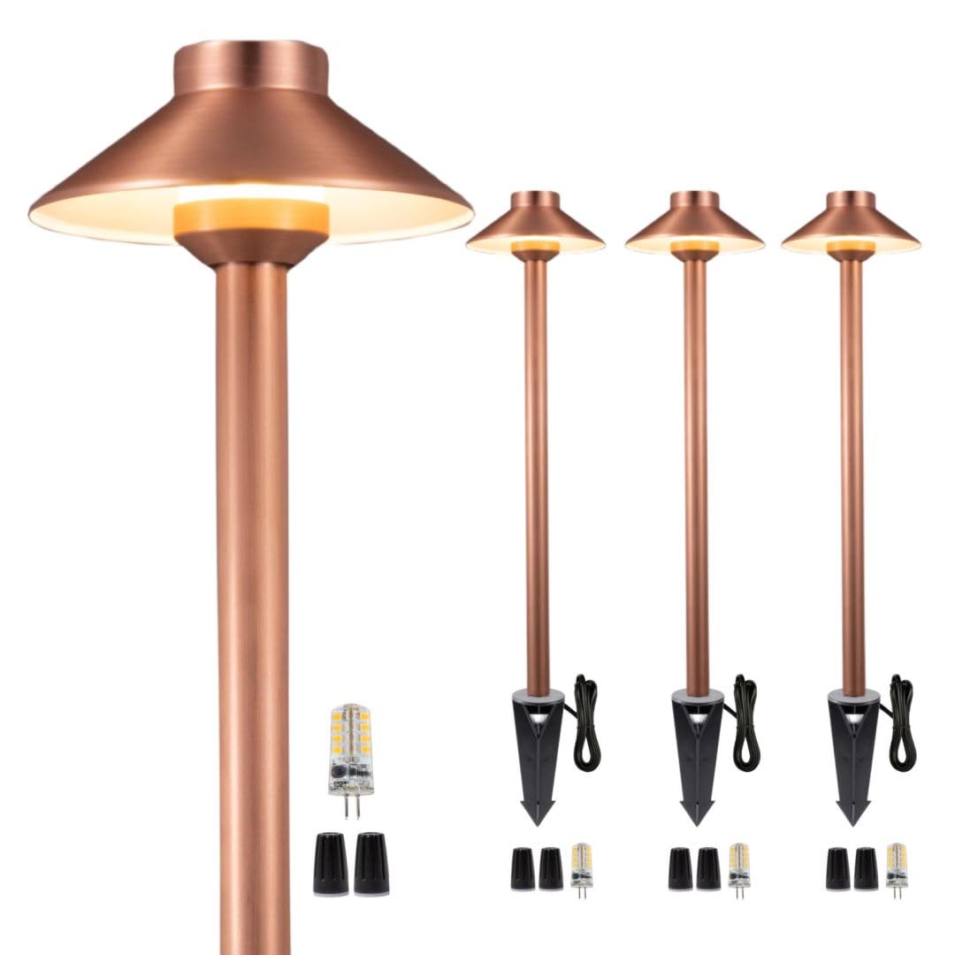 Gardenreet Brass Copper Low Voltage Path Lights, 12V LED, 3W 270LM, 4000K, 4-Pack