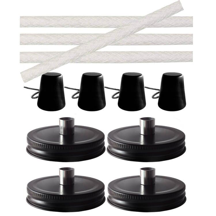 4 Pack Mason Jar Outdoor Tabletop Torch Kit Set, Fiberglass Wicks,Stainless Steel Lid with Outfire Cover Caps,6-inch High,for Pa