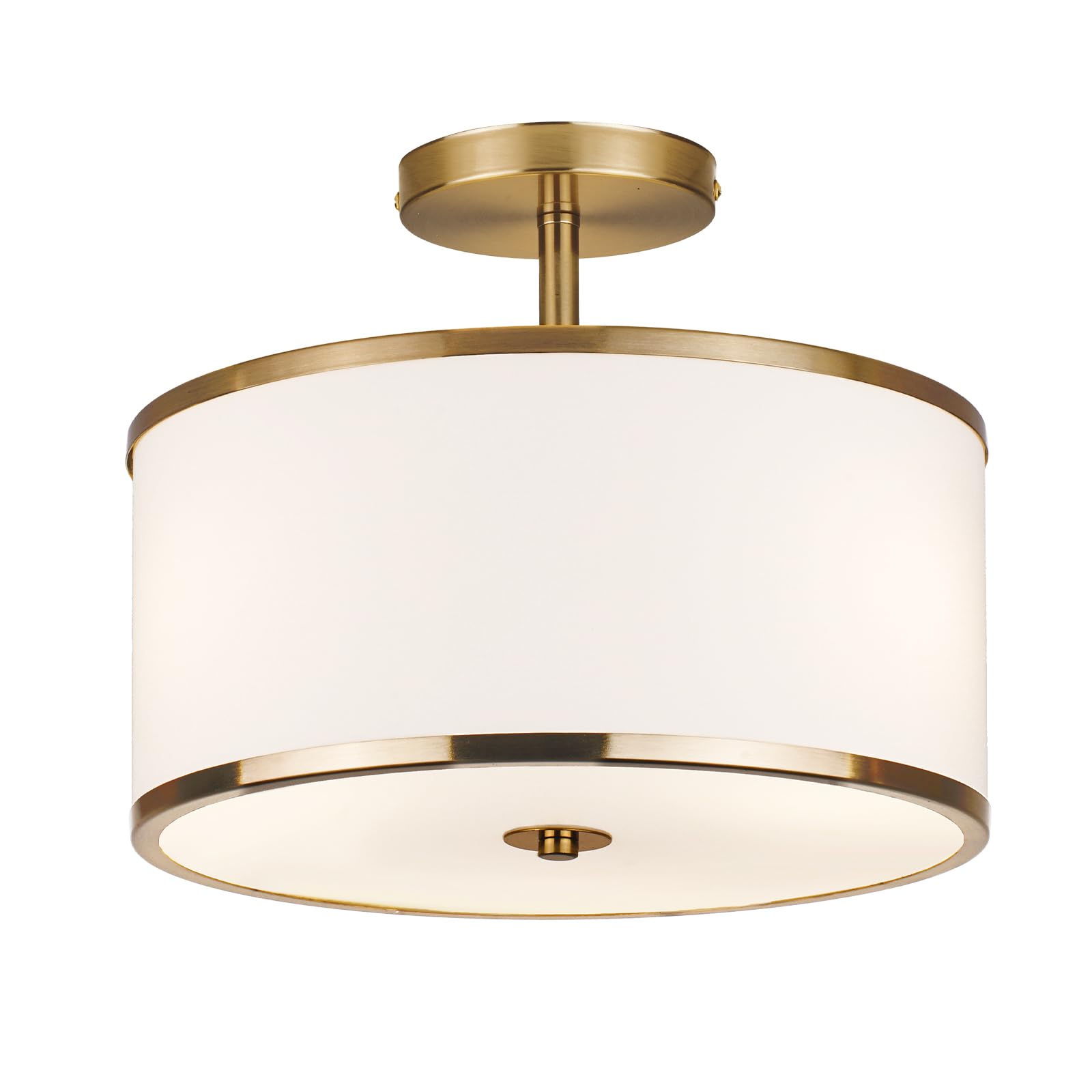 CALOKES Luxury Semi Flush Mount Ceiling Light, 3-Light Drum Lamp with Gold Brass Finish and Fabric Shade, Ideal for Bedroom, Kit