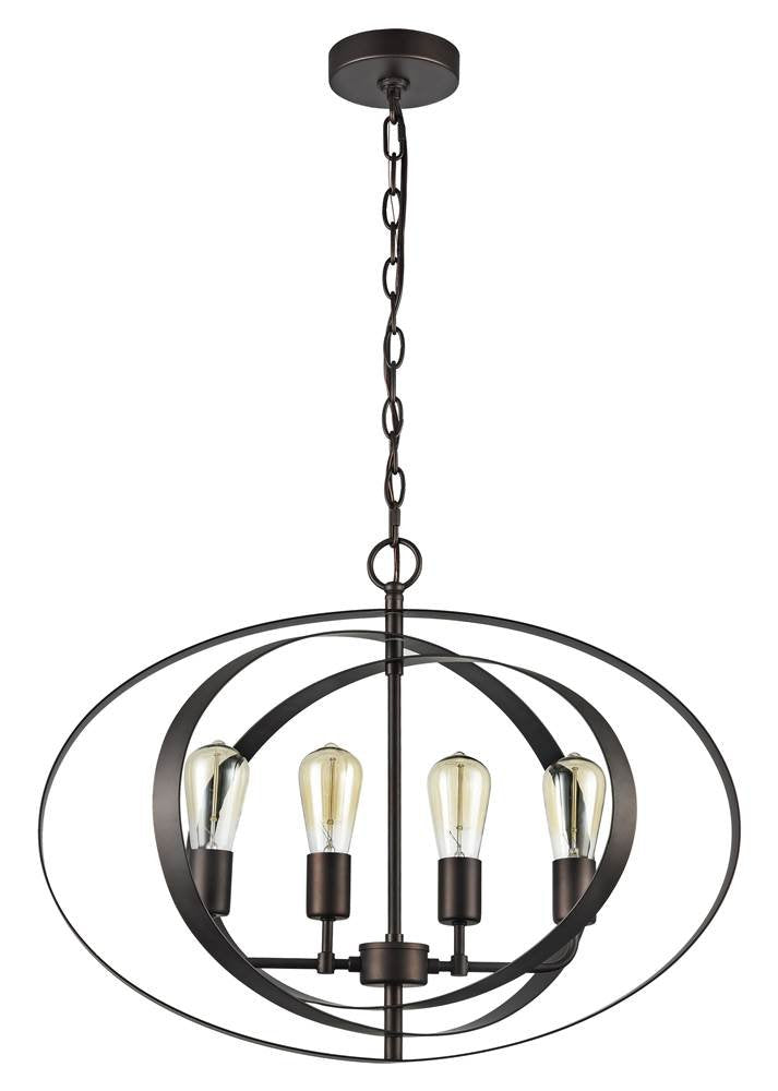 Chloe CH59073RB24-UP4 24in Industrial 4-Light Ceiling Pendant, Steel, Rubbed Bronze