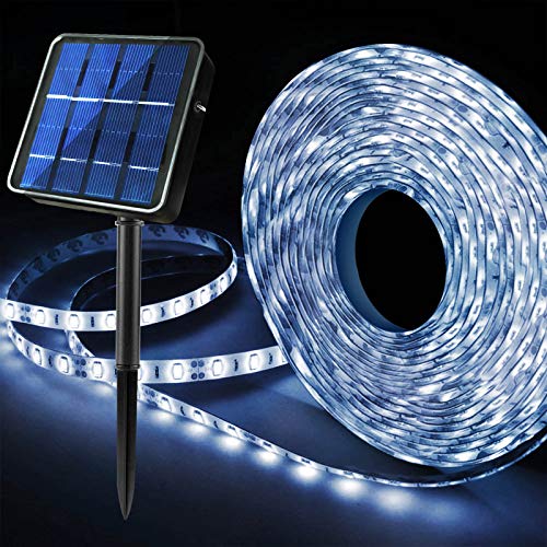 Upgraded Solar LED Strip Lights,180 LED 19.6FT Bright White Balcony Lights Solar Powered,8 Lighting Modes Waterproof Outdoor Lig