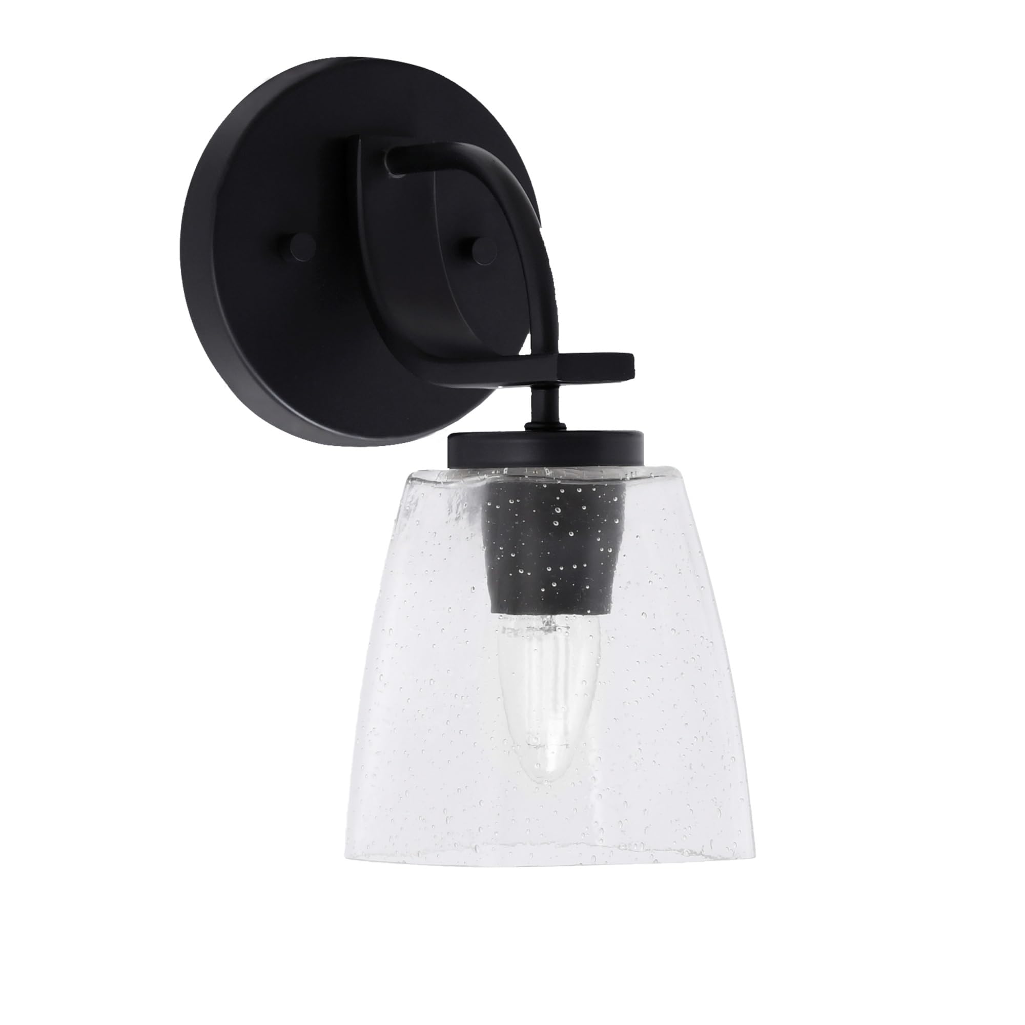 Cavella 1 Light Wall Sconce Shown In Matte Black Finish With 4.5" Square Clear Bubble Glass