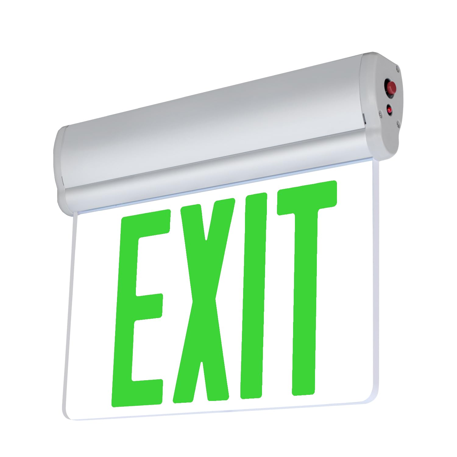 LFI Lights Edge-Lit Green Exit Sign – Modern Brushed Aluminum Housing, LED Illumination, Hardwired with Battery Backup, UL Listed, Single-Sided Clear Acrylic Panel for Sleek Commercial & Residential Safety Compliance