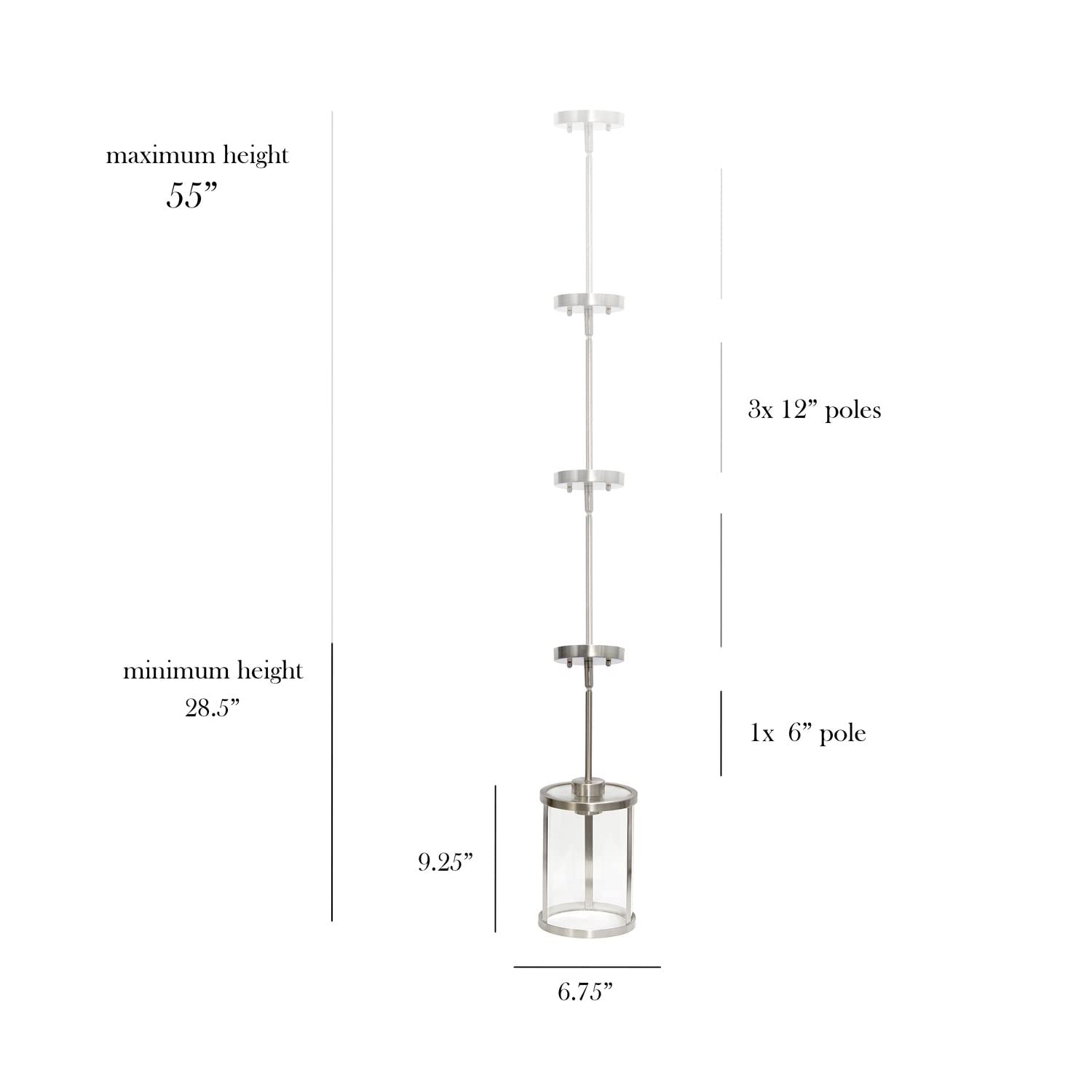 Elegant Designs Pendant Light, 1-Lt Metal & Clear Glass, Brushed Nickel, 9.25in Adjustable, Model PT1010-BSN