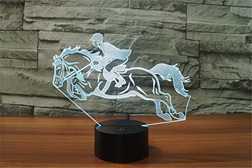 FLRXHK Horseback Riding 3D Illusion Night Light Touch Table Desk Lamp with Remote Control 16 Colors Optical USB LED Night Light