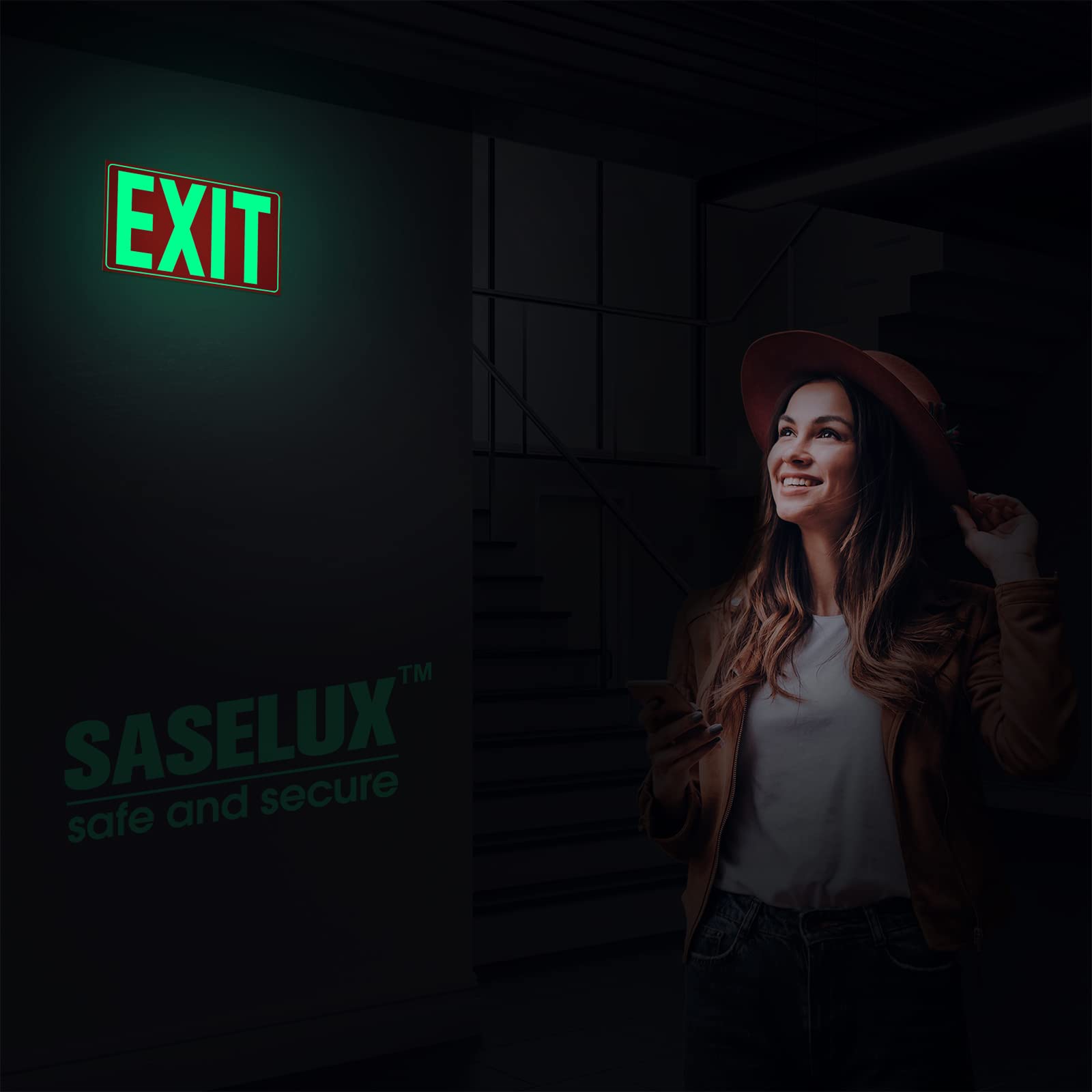 Glow In The Dark Photoluminescent Exit Sign Red - Adhesive Backing – Uv Inks On Tear-Resistant Pvc - Non Electrical - Scratch Resistant -12 X 7 Inches For 50 Feet Visibility (2 Pack)
