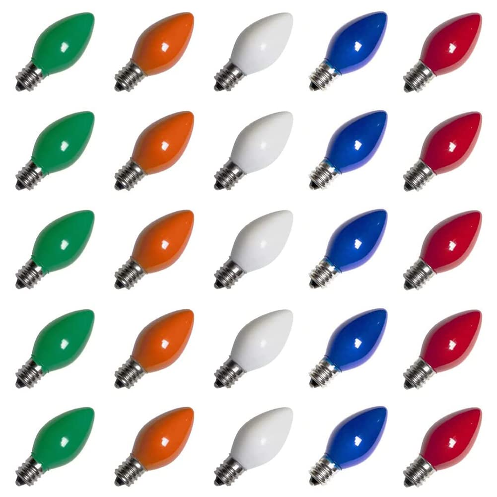 25 Pack C7 Led Multicolor Christmas Replacement Light Bulbs, C7 Vintage Multicolor Ceramic Led Bulbs For Christmas Outdoor Indoo