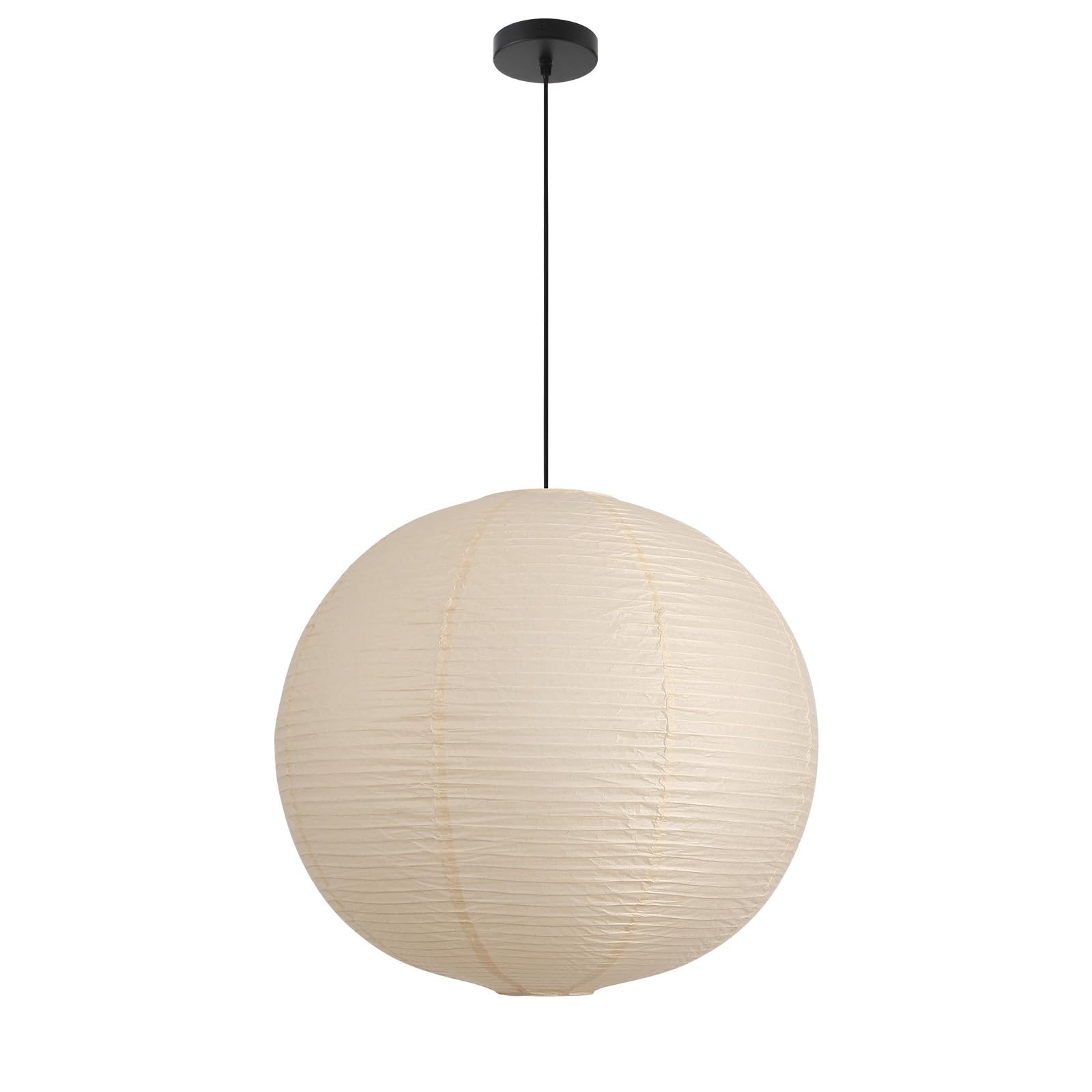 Fivemengo Large Paper Pendant Light with Cord and Canopy, 20in Off-White Rice Paper Hanging Lamp, Japanese Japandi Wabi Sabi Lan