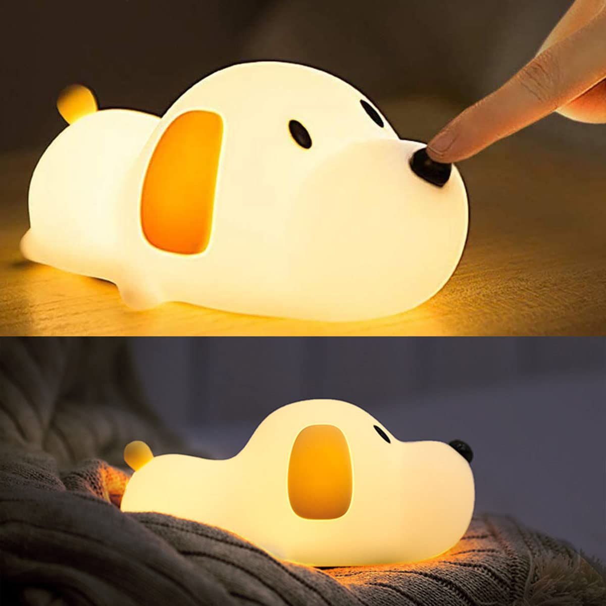 HAPPYBAG Kids Night Light,Cute Soft Silicone Dog Lamp Dimmable Nursery Portable Puppy Kawaii Lamps,Bedside Lamp for Baby and Tod
