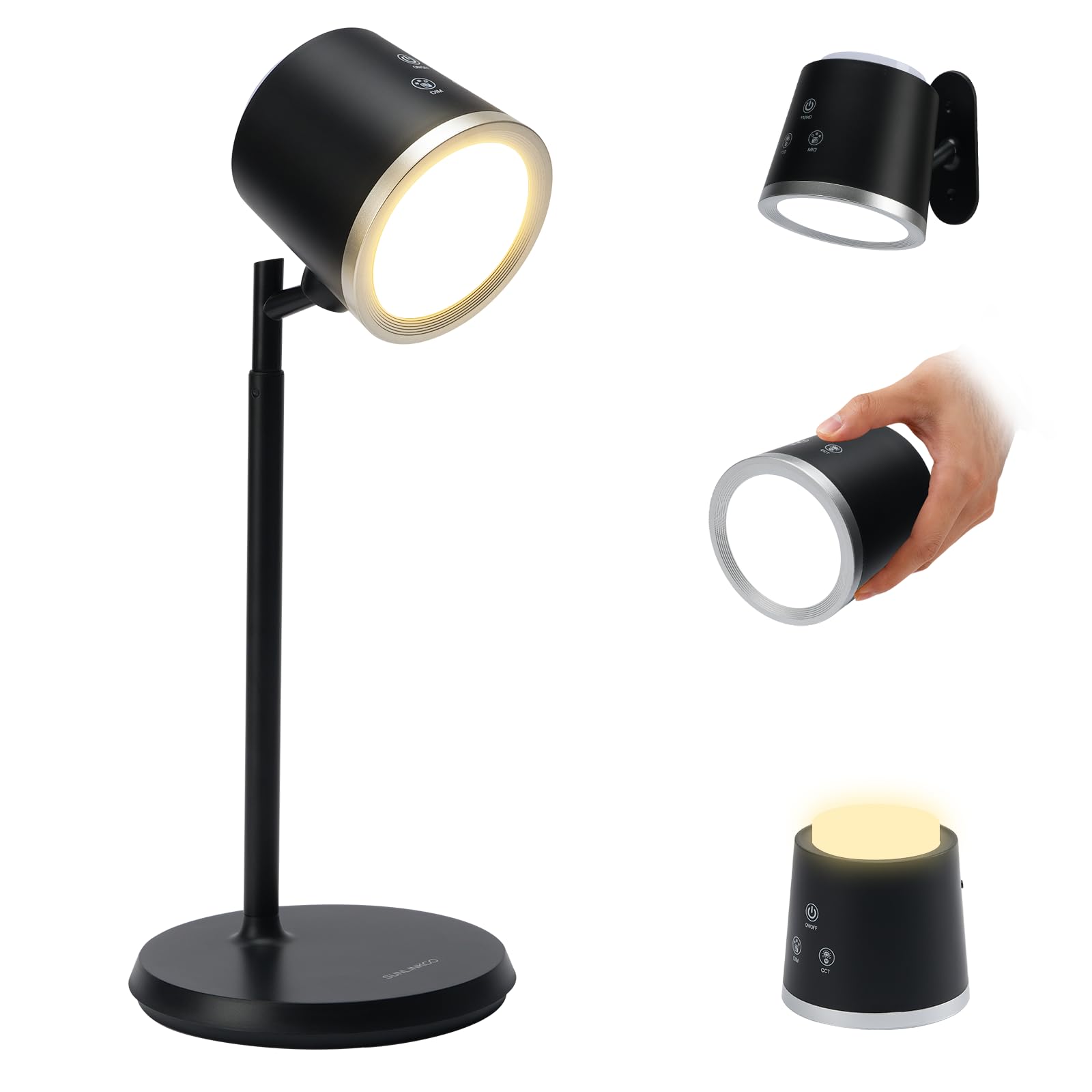 YULINKCO Magnetic LED Desk Lamp, Cordless Dimmable Reading Light, 3 Color Modes, 360 Rotatable, Multi-Scene Light for Home Offic