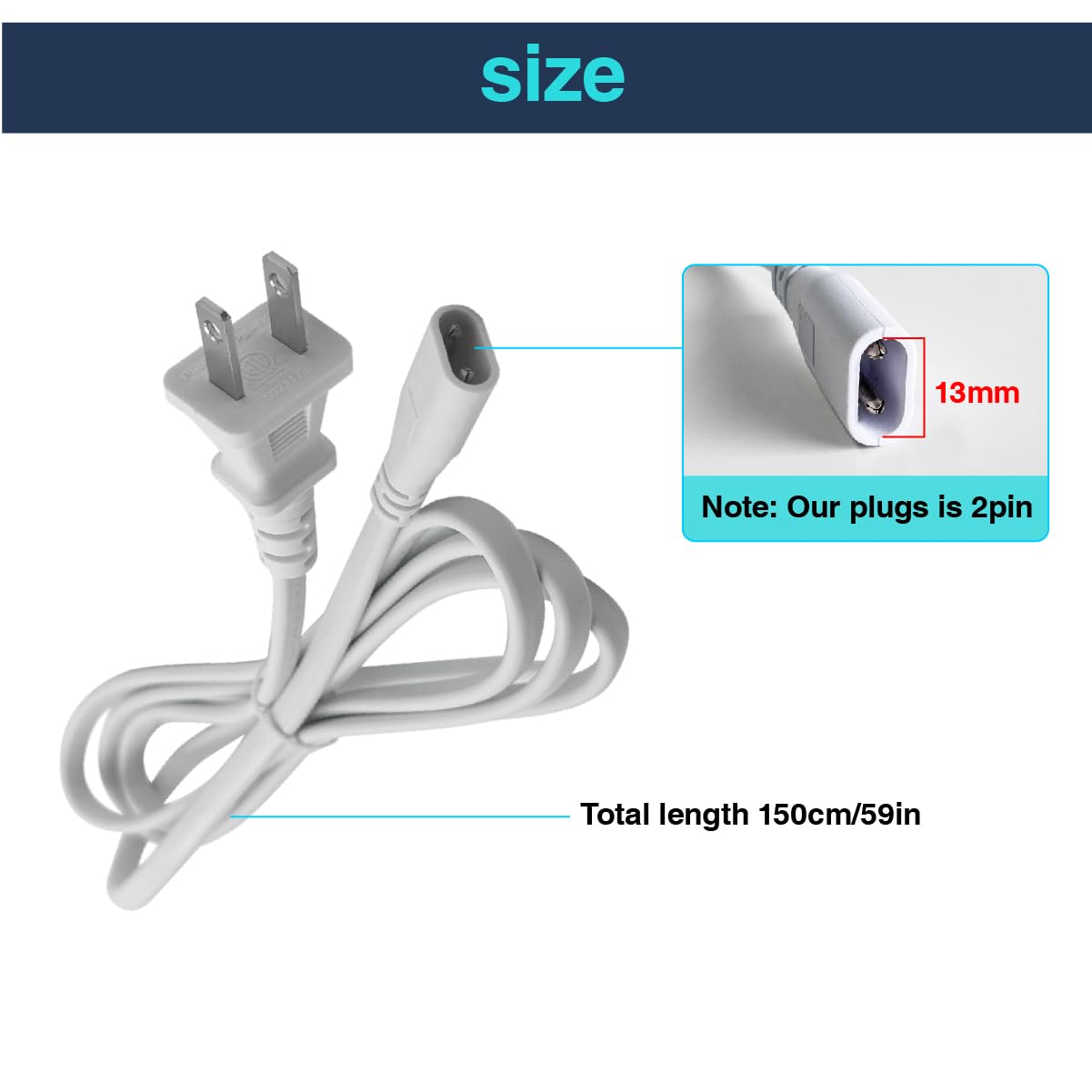 CEZELUX Hexagon LED Lights Power Cord Connector 1.5M 5ft White Cable for Garage Lighting Systems