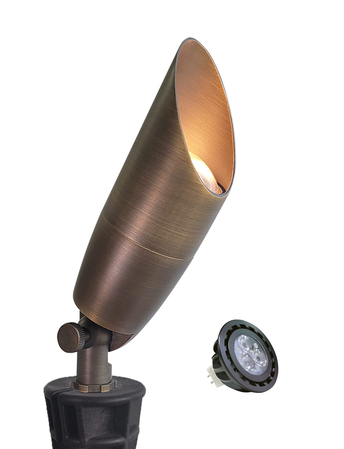 MALORY Solid Brass Landscape Spotlight 1-Pack with Bulb(S06), Low Voltage Front and Backyard Landscape Lighting with Large Rugge