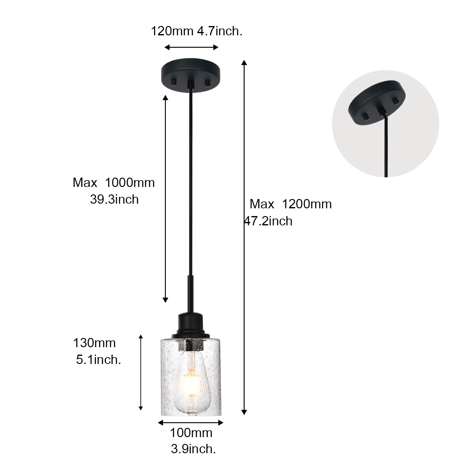 Pendrion Modern Farmhouse Mini Chandeliers 3 Pack Black Pendant Lights Kitchen Island With Seeded Glass, Dining Room Lighting Fi