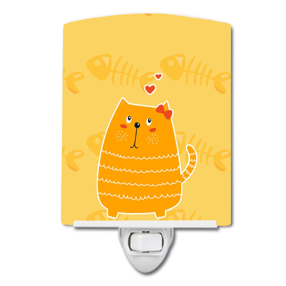 Carolines Treasures BB6746CNL Fat Cat Love Ceramic Night Light Compact, UL-Certified, Ideal for Bedroom, Bathroom, Nursery, Hal