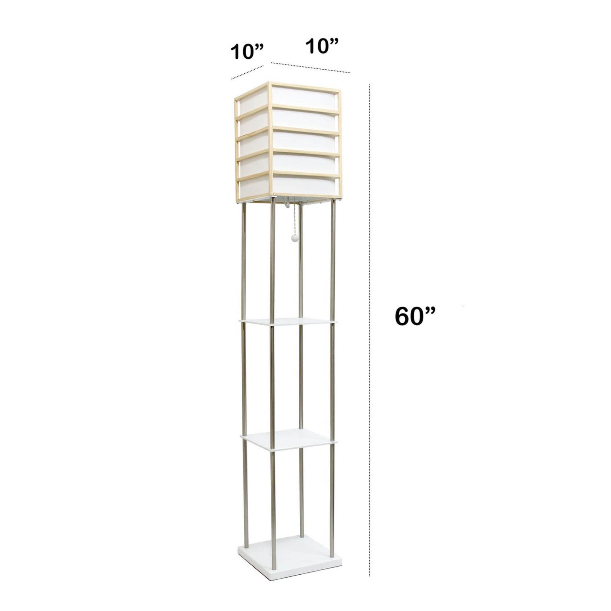 LALIA HOME 1 Light Metal Etagere Floor Lamp, Linen Shade, Light Wood, Model LHF-5055-LW