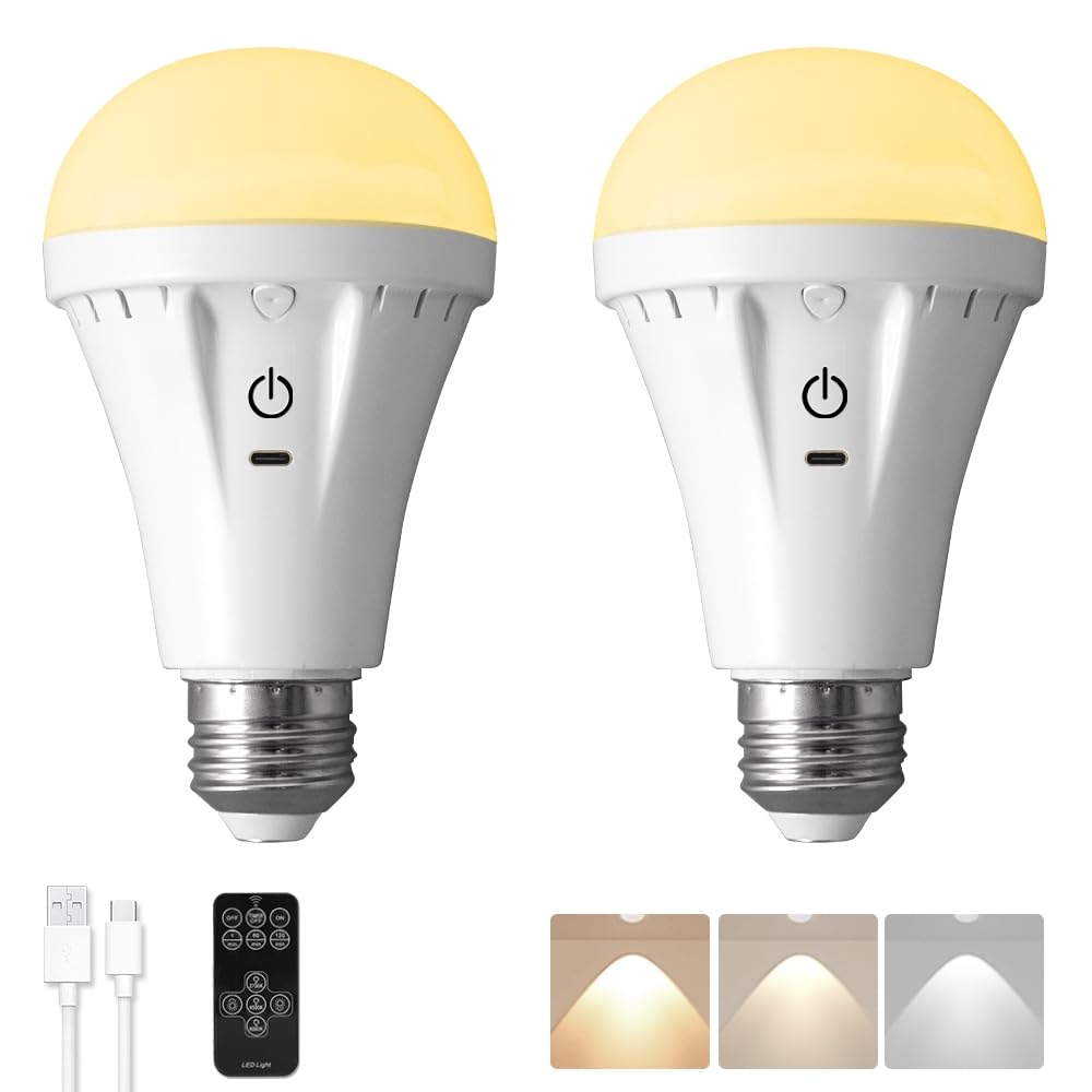 Blueye Rechargeable Light Bulbs,8W,60W Equivalent,Remote Control,Soft Warm 2700K-6000K,Flicker-Free,2600Mah,Emergency For Hurric