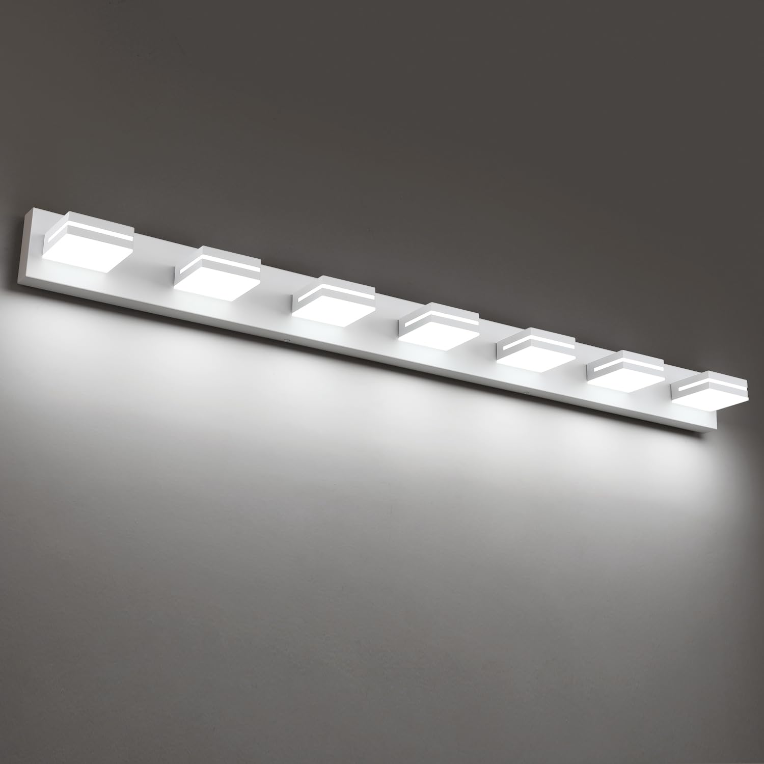 Sinerise Led Modern Bathroom Vanity Light Fixtures (7-Light, 55-Inch), Matte White Modern Acrylic Bathroom Wall Lighting Fixture