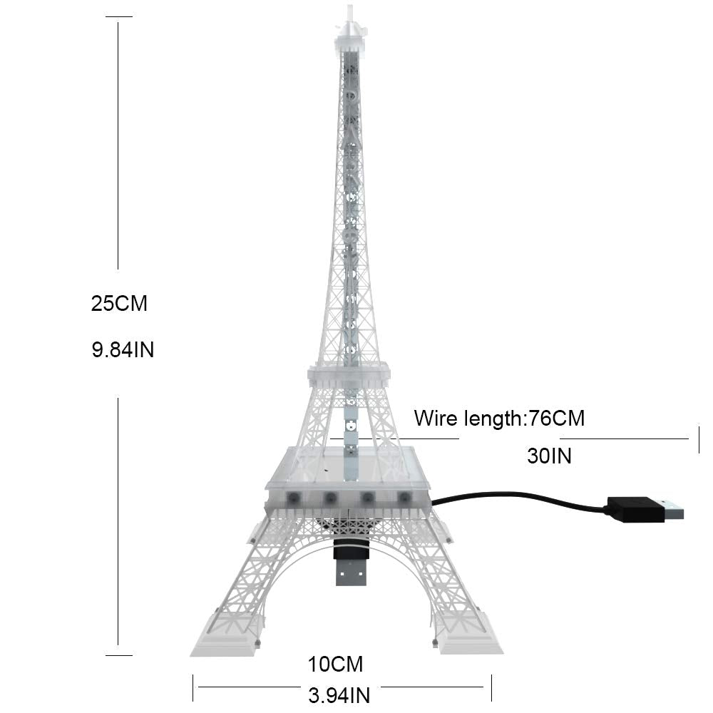 BTF-LIGHTING USB Night Light 48 LED Color Changing Eiffel Tower Mini Lamp 9.8inch Multicolor Model DT01