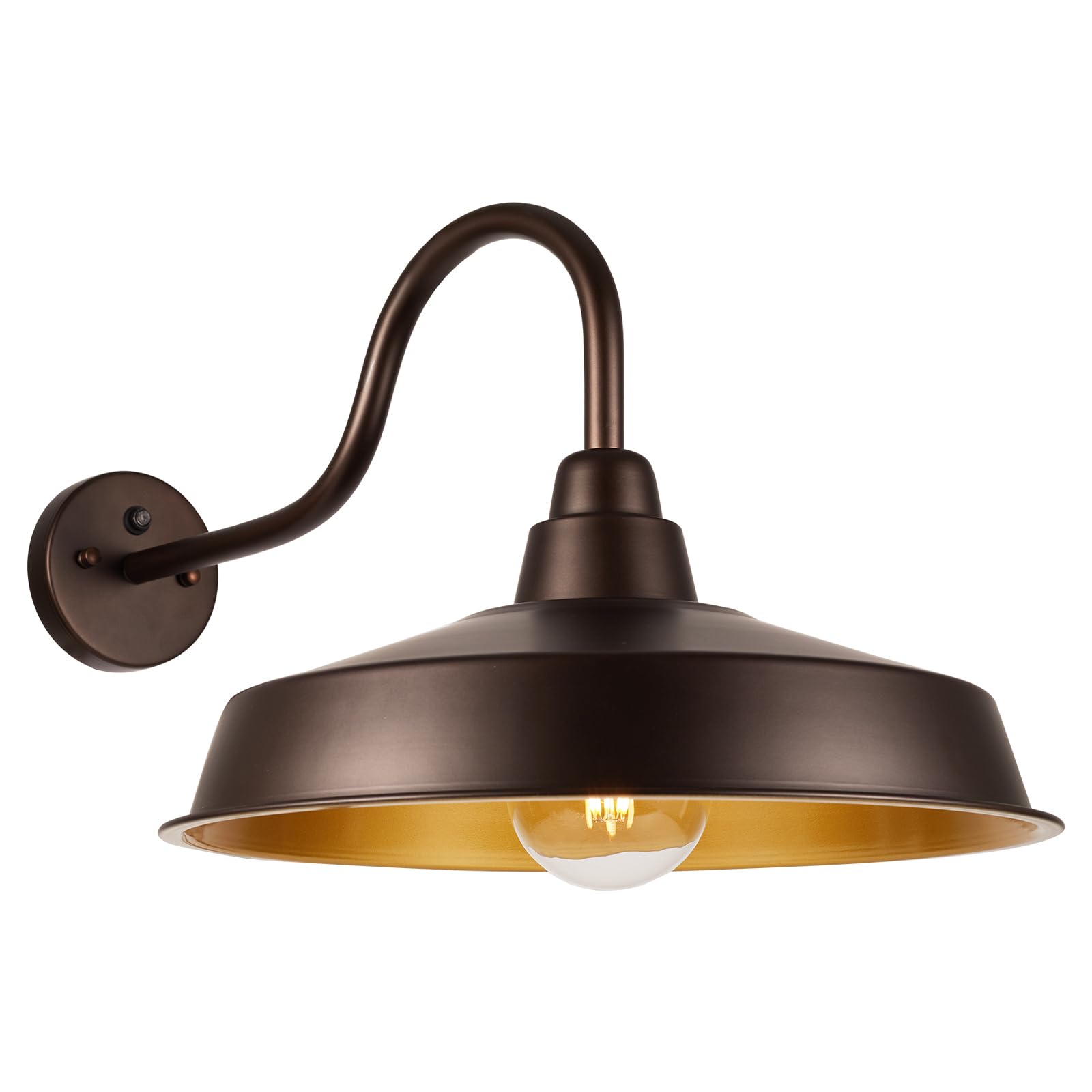 Diyel Dusk To Dawn Gooseneck Barn Light Outdoor, 16 Inch Dome Large Farmhouse Exterior Light Fixture Wall Mount, Industrial Outdoor Wall Sconce Outside For House, Shop, Porch, Garage, Orb, 1 Pack