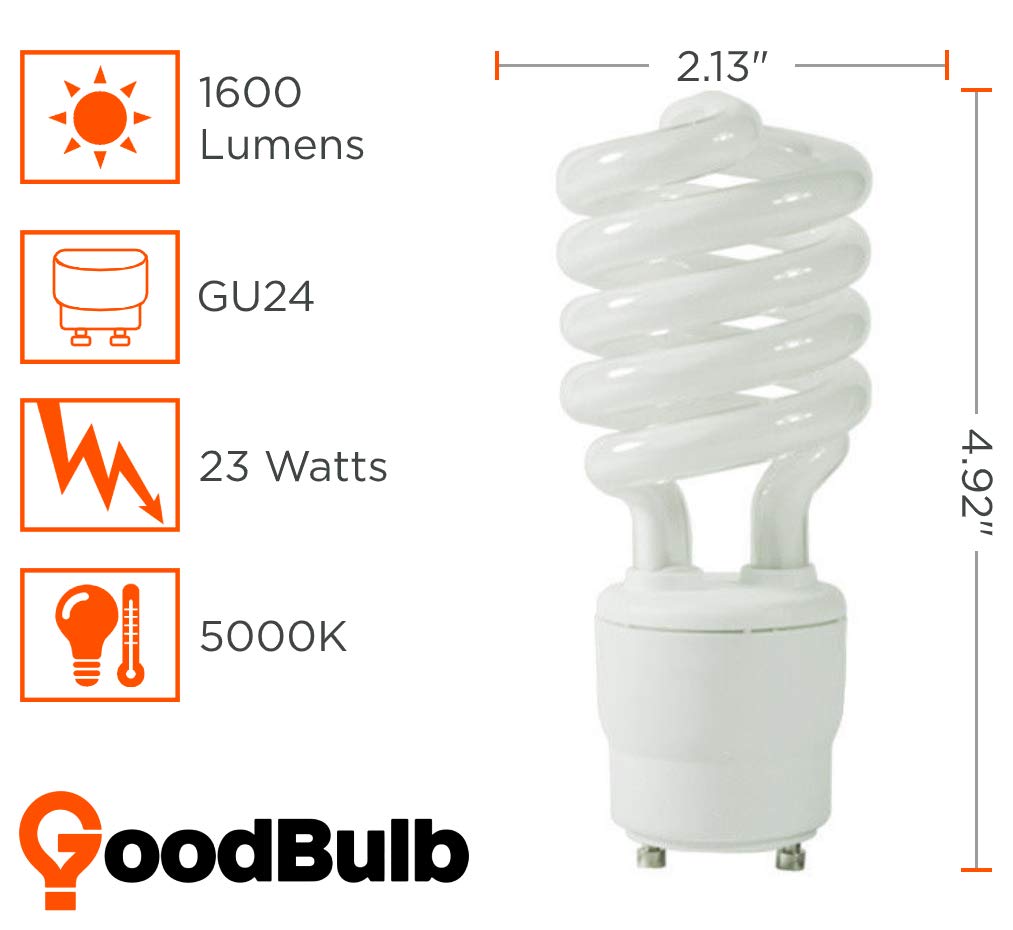 GoodBulb 23W CFL Light Bulbs - 5000K Daylight White, GU24 Base, 1600 Lumens, Pack of 10
