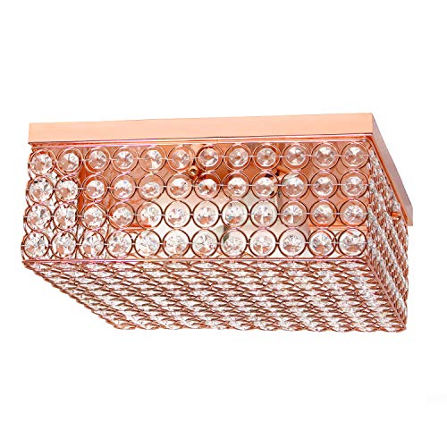 Elegant Designs Fm1004-Rgd Elipse Crystal 12 Inch Modern Metal 2 Light Squared Ceiling Flush Mount Fixture, Rose Gold