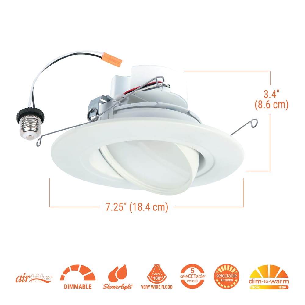 HALO RA 6-Inch Recessed LED Downlight, Adjustable Gimbal, Selectable Lumens & Color, Dim-to-Warm - RA56LS9FSD2W1EWH